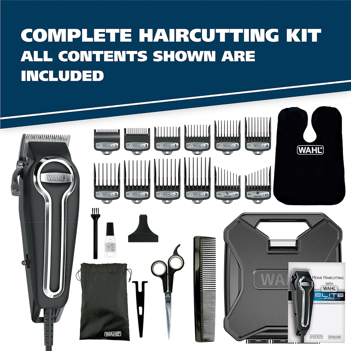 Wahl USA Elite Pro High-Performance Corded Home Haircut & Grooming Kit for Men – Electric Hair Clipper – Model 79602M