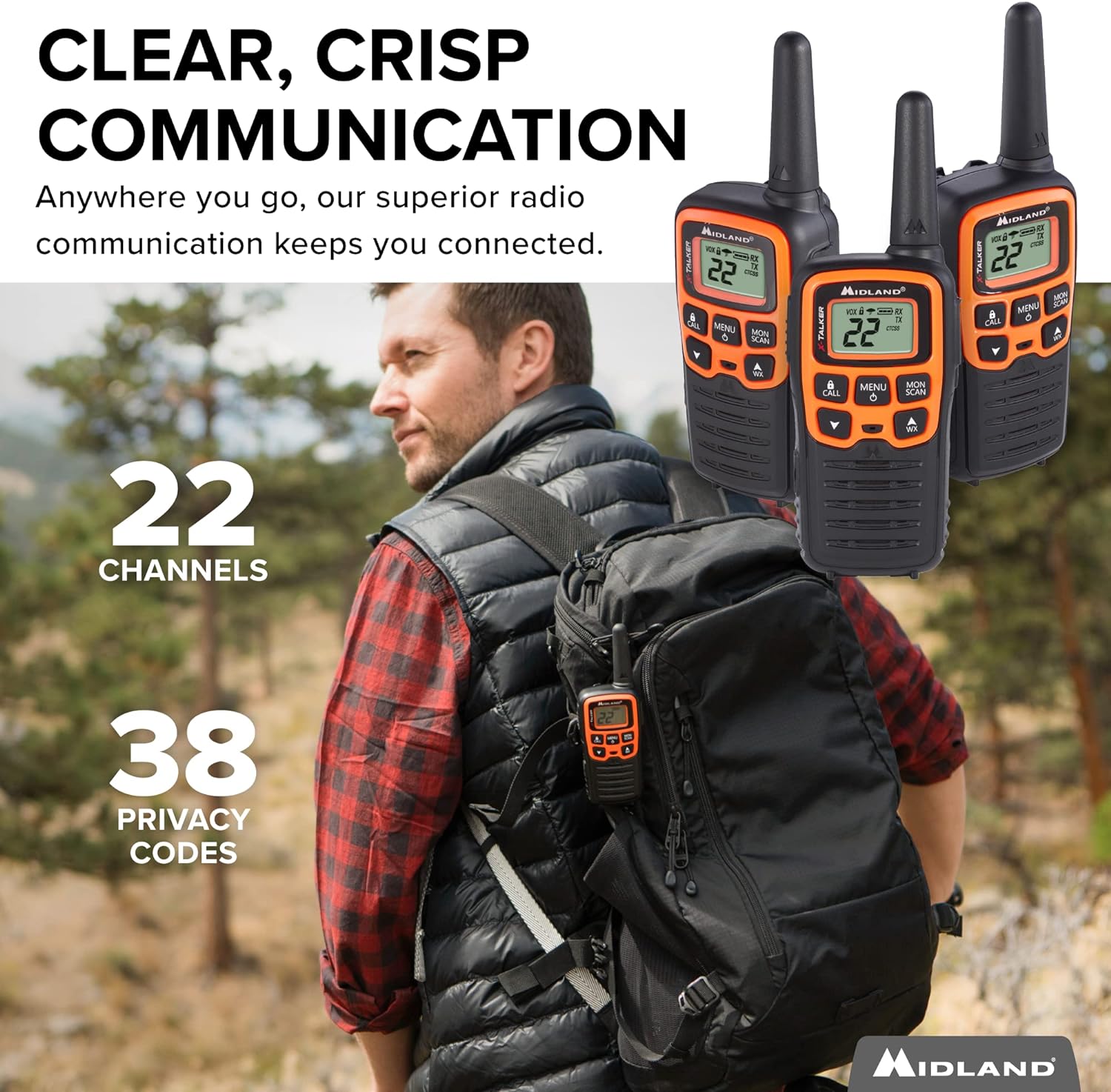 Midland -T51X3VP3 X-TALKER Walkie-Walkie - Long Range Two Way Radio for Camping Hiking Hand Held RZR FRS Compact Radio UTV communication NOAA Weather Scan - Black\/Orange, 3 Radios