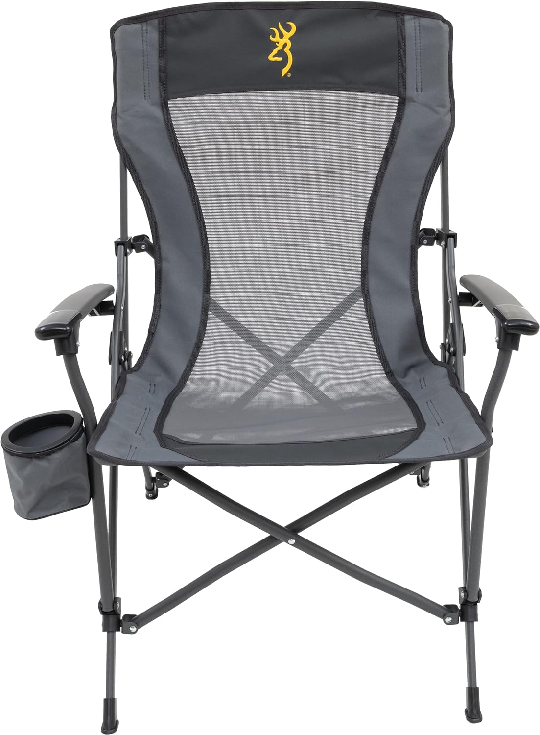 Browning Folding Camping Chairs for Adults - Durable Mesh Fabric Over Sturdy Powder Coated Steel Frame, Armrests Cup Holder, and Shoulder Carry Bag