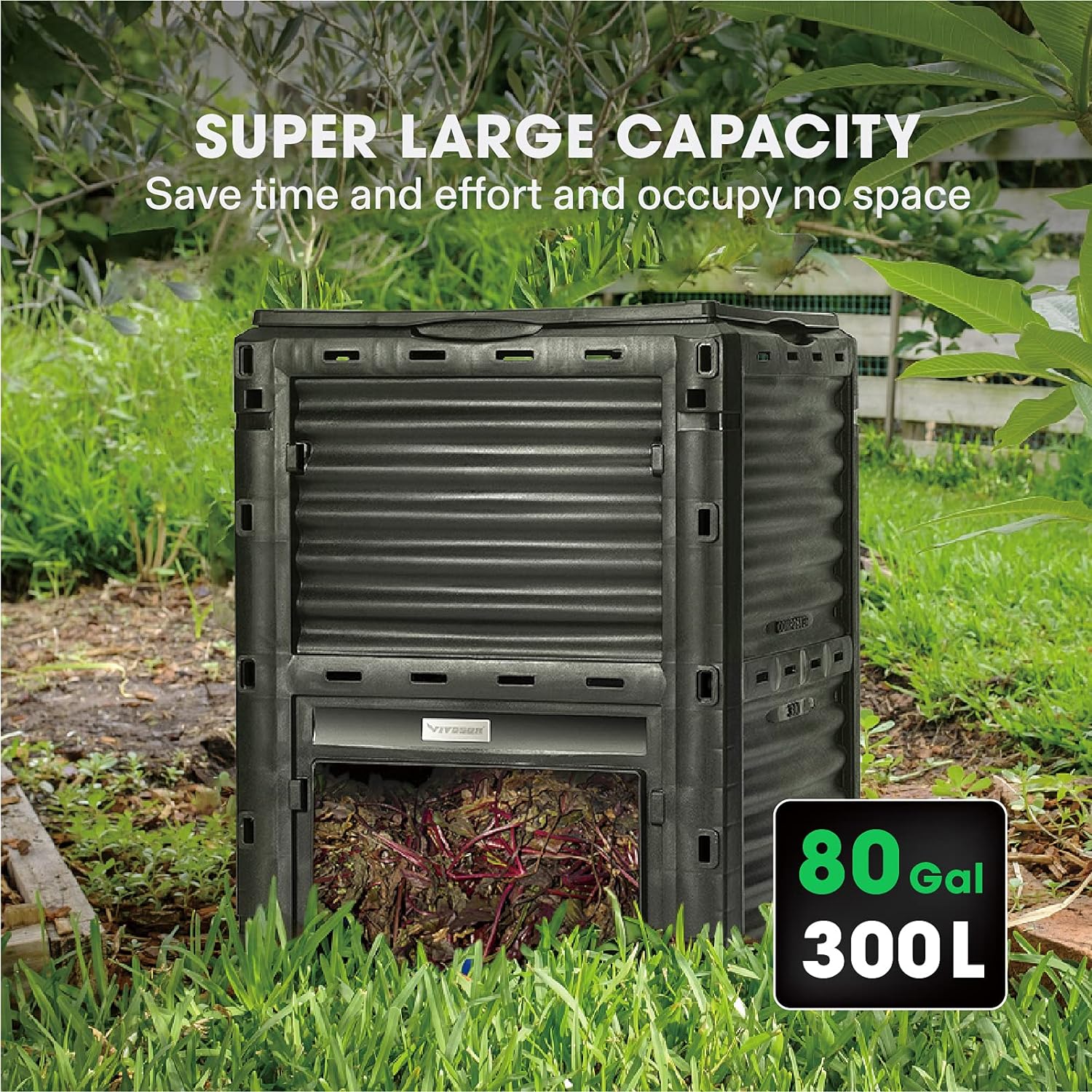 VIVOSUN Compost Bin 80Gallon (300L), Outdoor Composter W/Large Capacity & Easy Assembling, Compost Barrel for Fast Creation of Fertile Soil