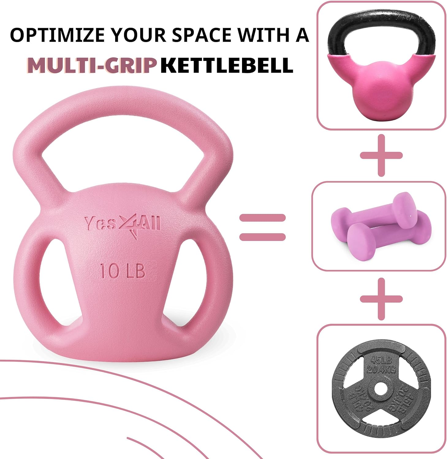 Yes4All Kettlebell 10&15lb Weight with Wide Multigrip Handle for Dumbbell Weights Exercises, Full Body Workout Equipment