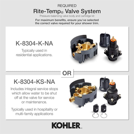 KOHLER TLS11077-4-CP Archer(R) Rite-Temp(R) Bath and Shower Valve Trim with Lever Handle and spout, Less showerhead