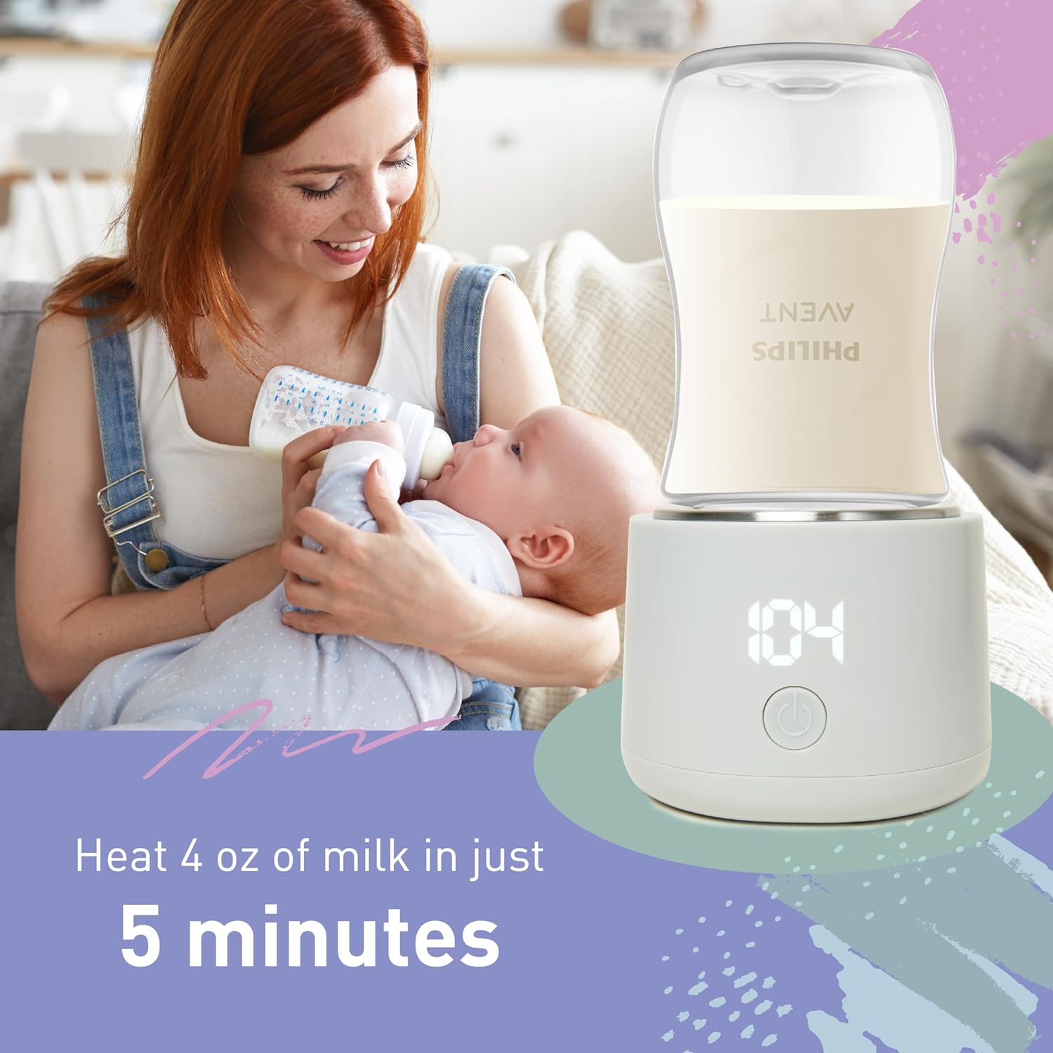 Portable Bottle Warmer with 5 Adapters, Fast Heating Rechargeable Travel Bottle Warmer with Temperature Control, Cordless Baby Bottle Warmer for Breastmilk or Formula
