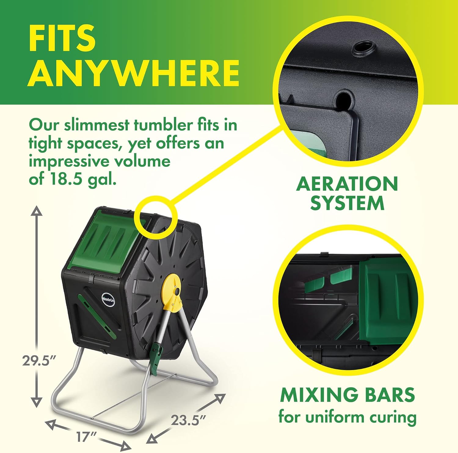 Miracle-Gro Small Composter - Compact Single Chamber Outdoor Garden Compost Bin Heavy Duty \u2013 UV Protected Turning Barrel Tumbling Composter (18.5 gallons)