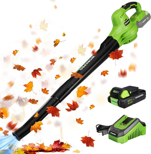 WORKPRO Cordless Leaf Blower, 20V Battery Powered Leaf Blower for Lawn Care, 2-Speed Control Lightweight Mini Electric Leaf Blower wih Battery and Charger