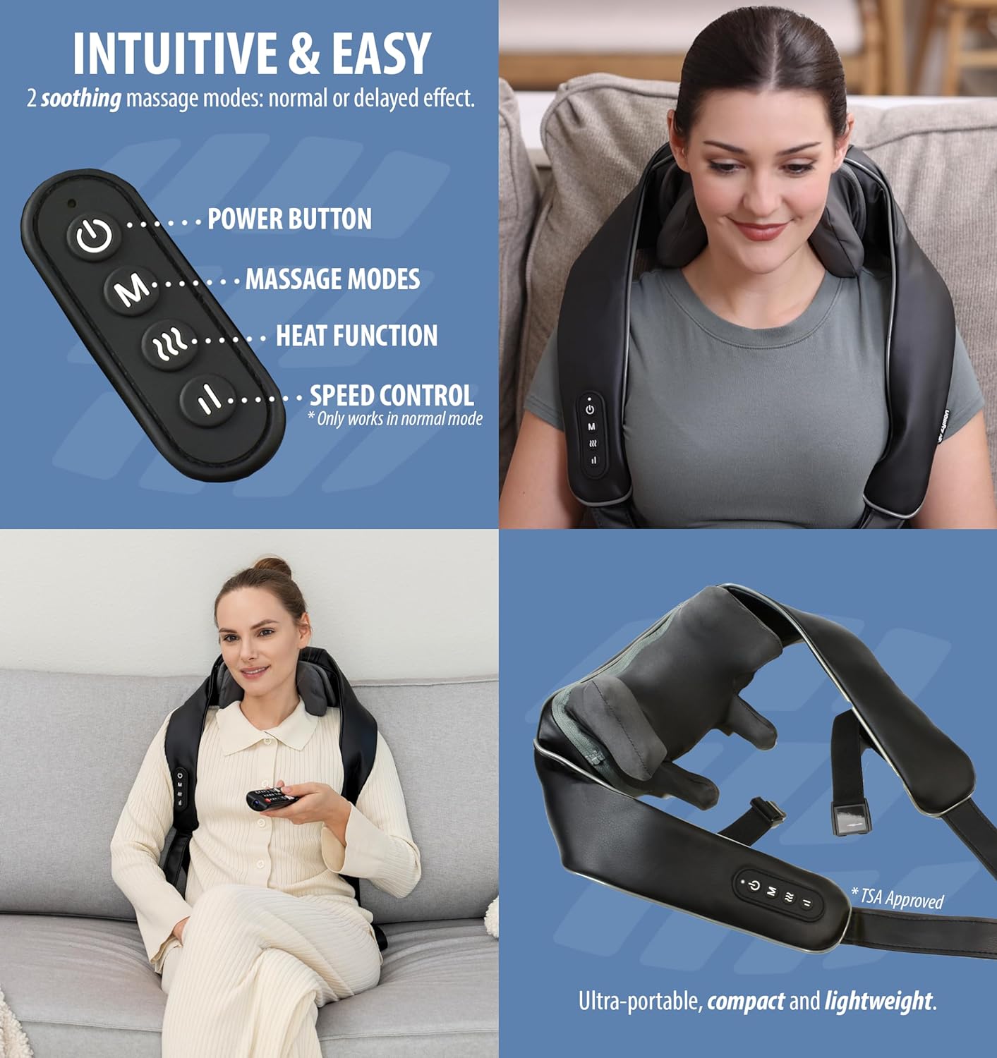 Zyllion Shiatsu Neck and Shoulder Massager with Heat - Cordless Rechargeable 4D Kneading Deep Tissue Massage, Speed Control, 2 Modes for Muscle Pain Relief on Back, Legs, Foot - Black (ZMA-36)