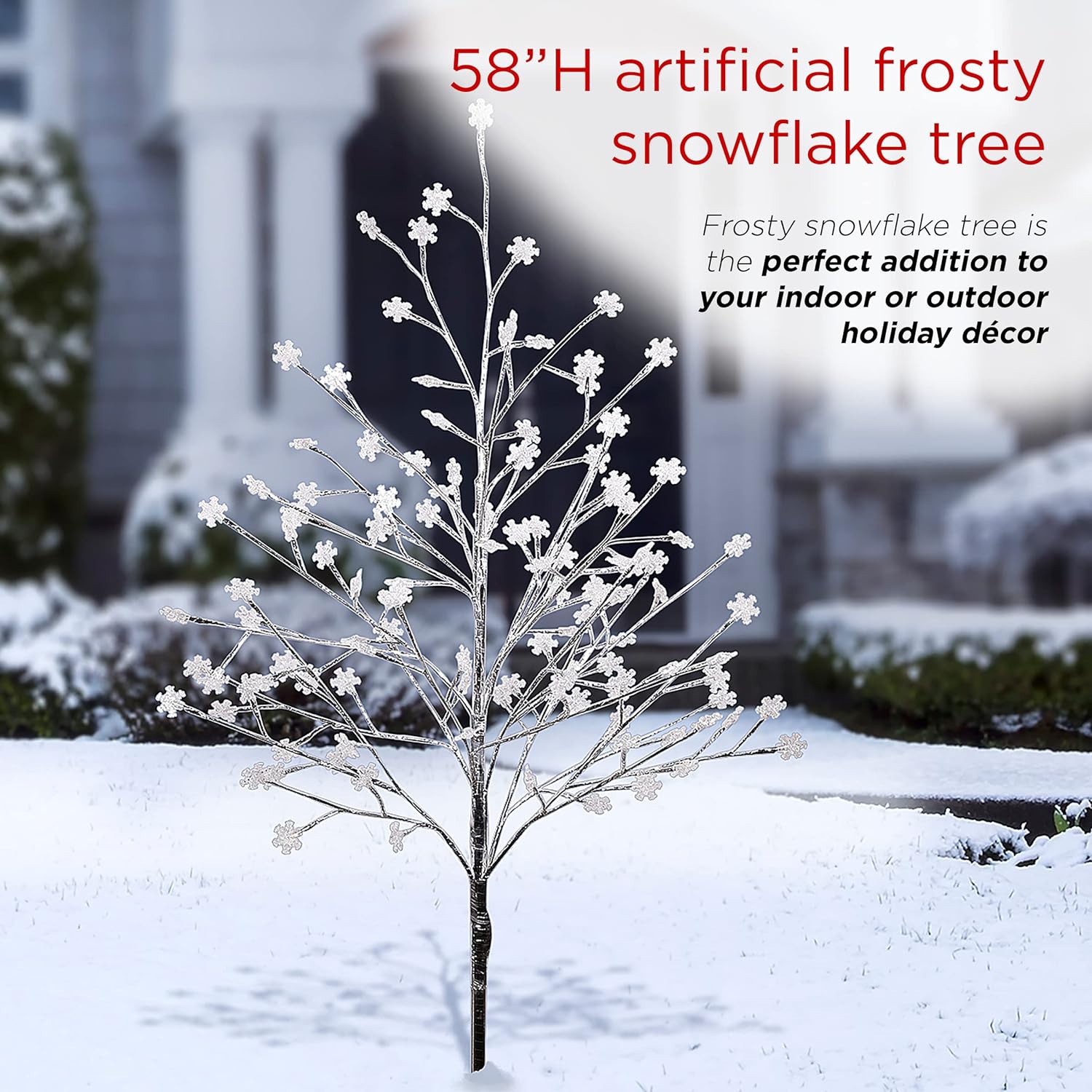 Alpine Corporation 58" H Indoor/Outdoor Frosty Christmas Snowflake Tree with LED Lights