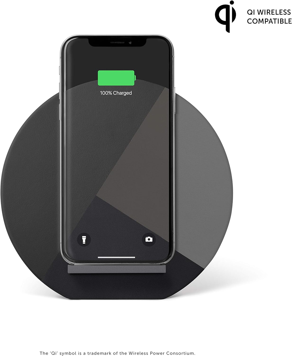 Native Union Dock Marquetry Wireless Charger\u2013Genuine Italian Leather High Speed [Qi Certified] 10W Versatile Fast Wireless Charging Stand with iPhone 11\/11Pro\/11Pro Max(Slate)