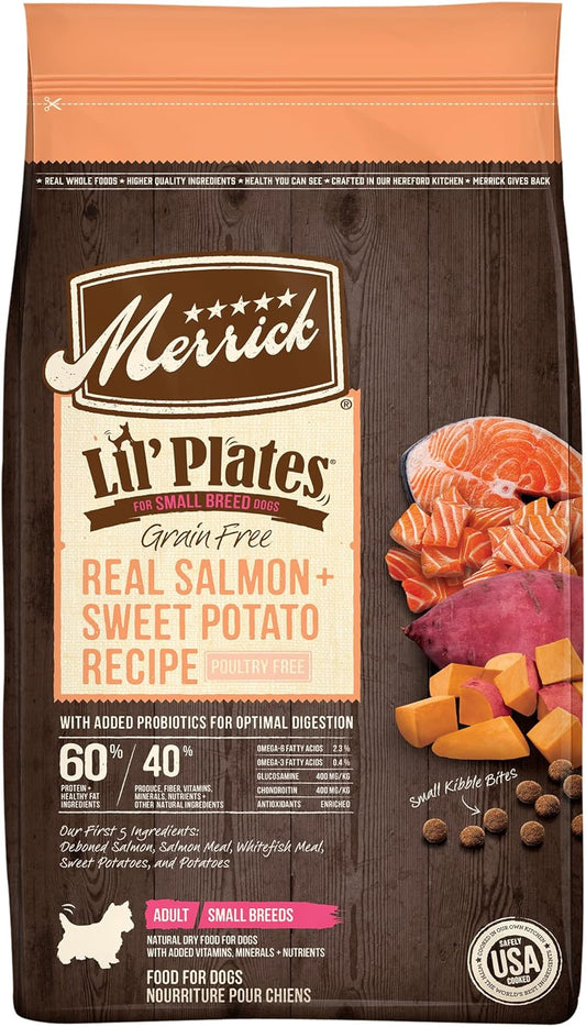 Merrick Lil’ Plates Premium Grain Free Dry Dog Food for Small Dogs, Real Salmon and Sweet Potato Kibble - 12.0 lb. Bag