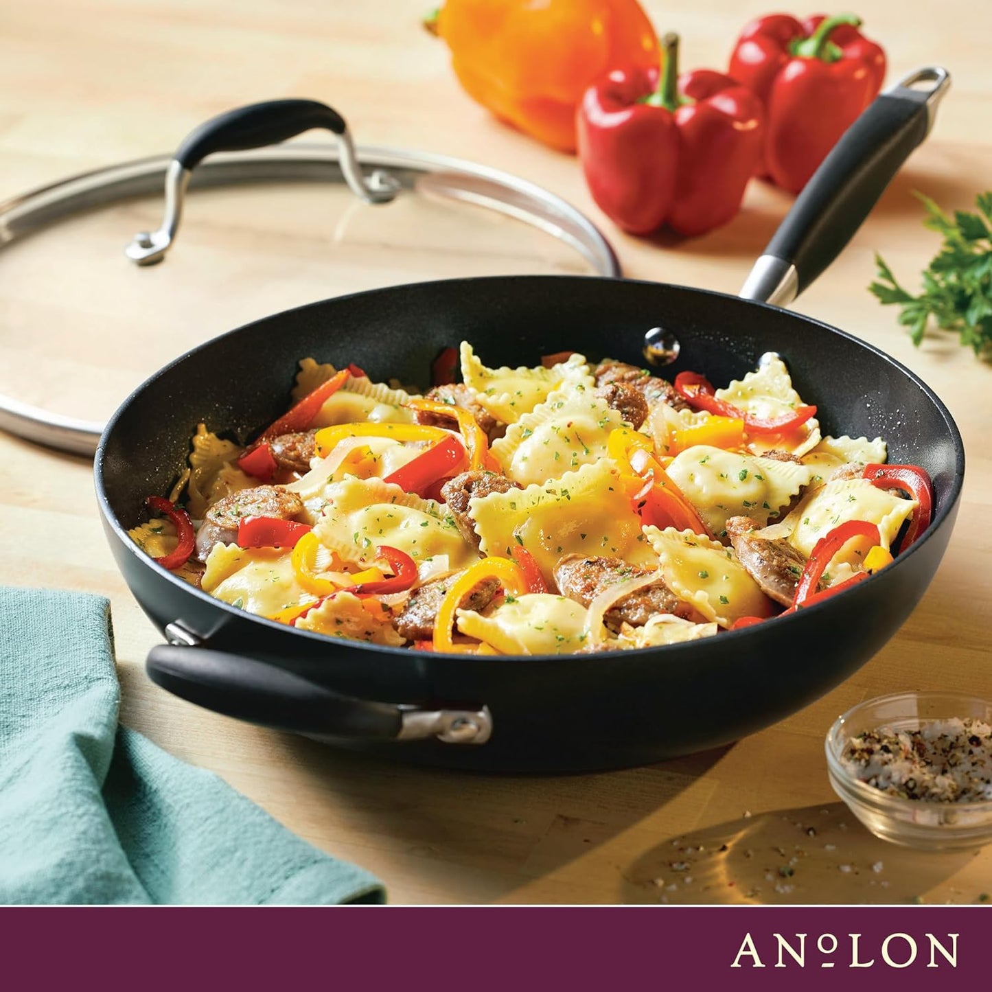 Anolon Advanced Home Hard Anodized Nonstick Deep Frying Pan\/Skillet with Lid, 12 Inch, Onyx
