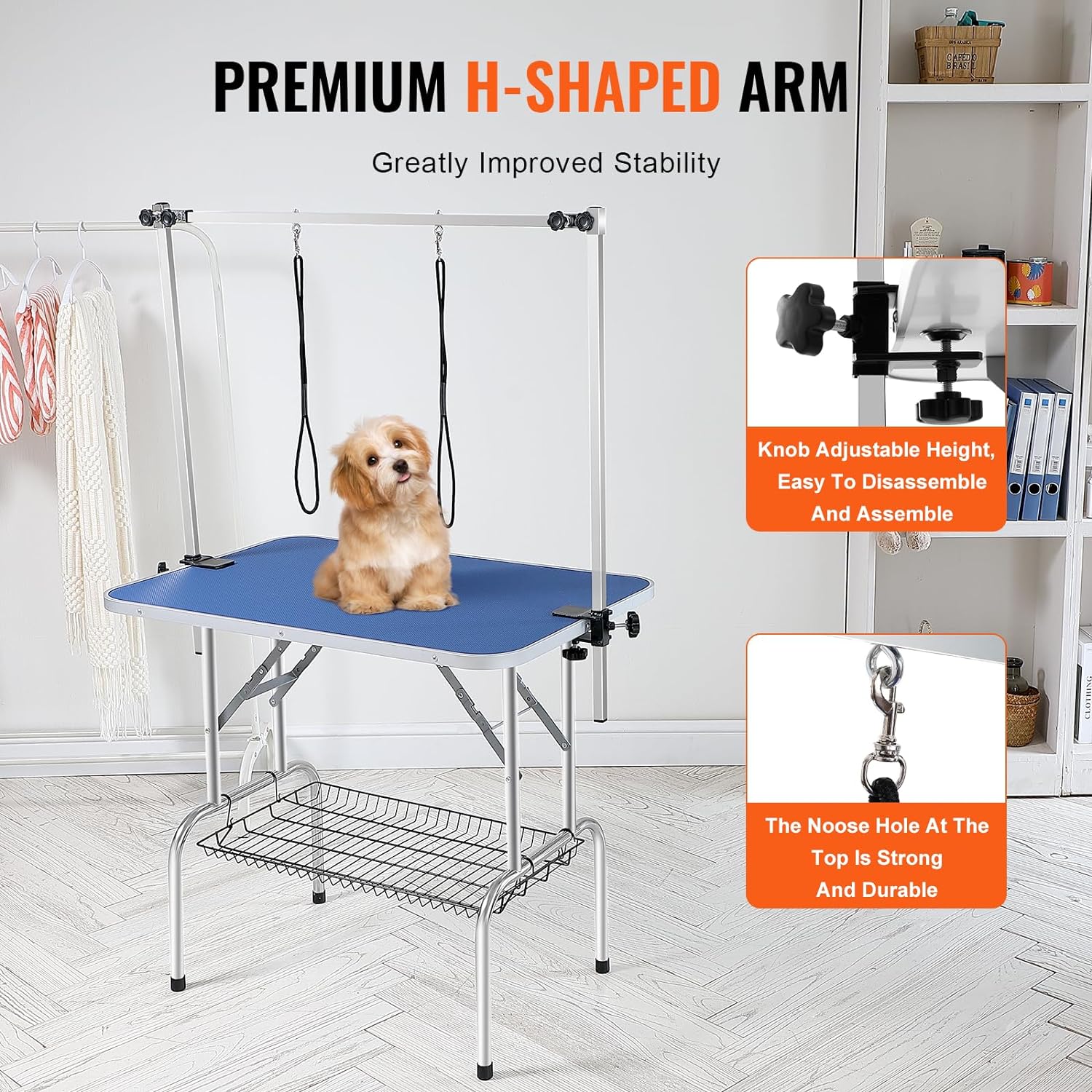 VEVOR Pet Grooming Table Two Arms with Clamp, 36''x24'' Dog Grooming Station, Foldable Pets Grooming Stand for Medium and Small Dogs, Free No Sit Haunch Holder with Grooming Loop, Bearing 330lbs