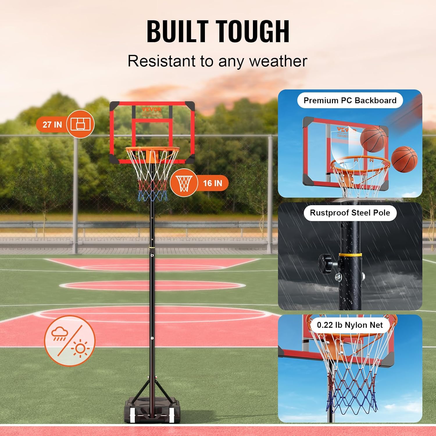Vevor Kids Basketball Hoop Outdoor 5-7 ft Adjustable, Portable Basketball Hoops & Goals for Kids/Teenagers/Youth in Backyard/Driveway/Indoor, with Wheels, Stand, PC Backboard,and Fillable Base