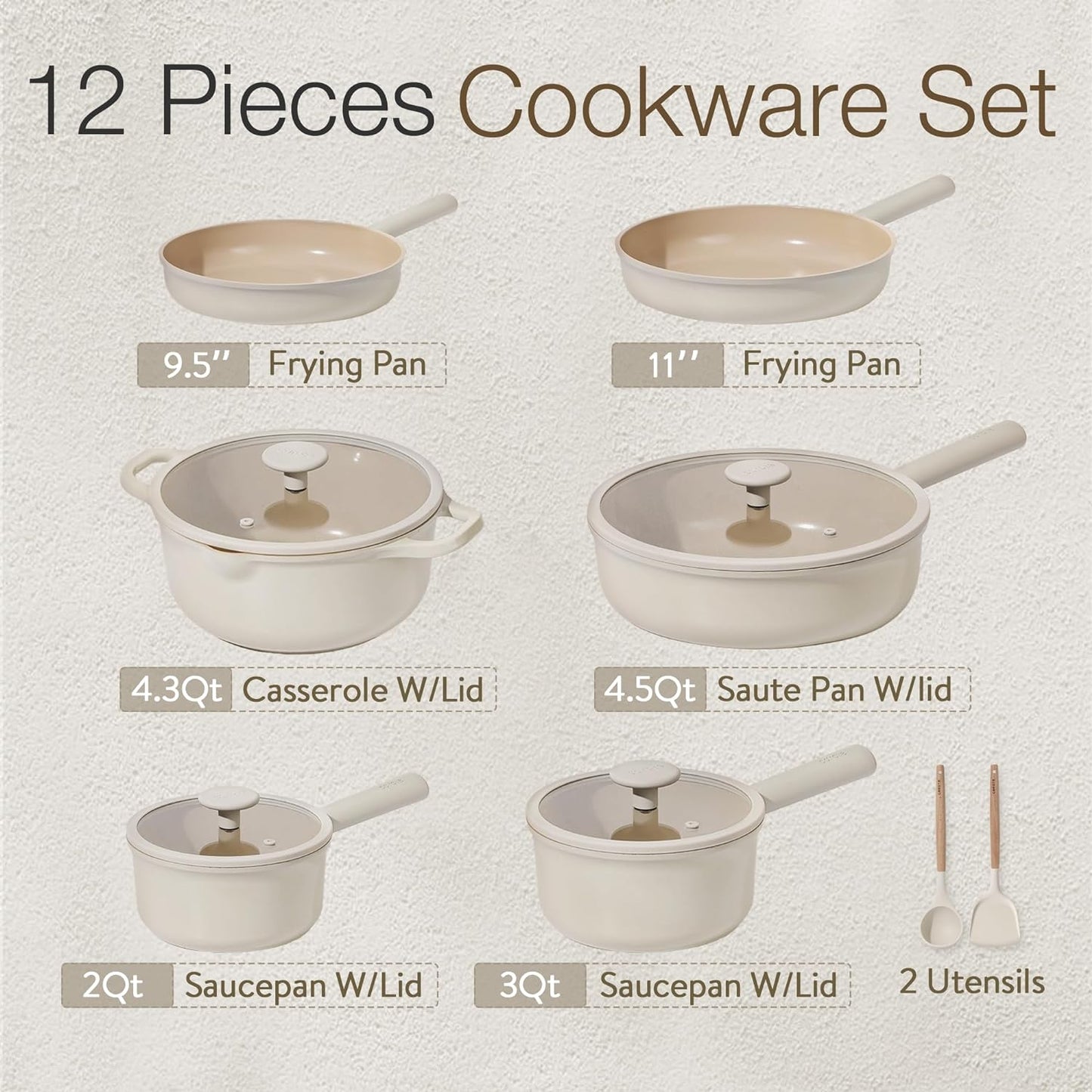 CAROTE 12 Pcs Pots and Pans Set, Nonstick Ceramic Cookware Sets, Healthy Non Stick Induction Cookware Kitchen Granite Cooking Set w\/Frying Pans & Saucepan, PFOS, PFOA Free