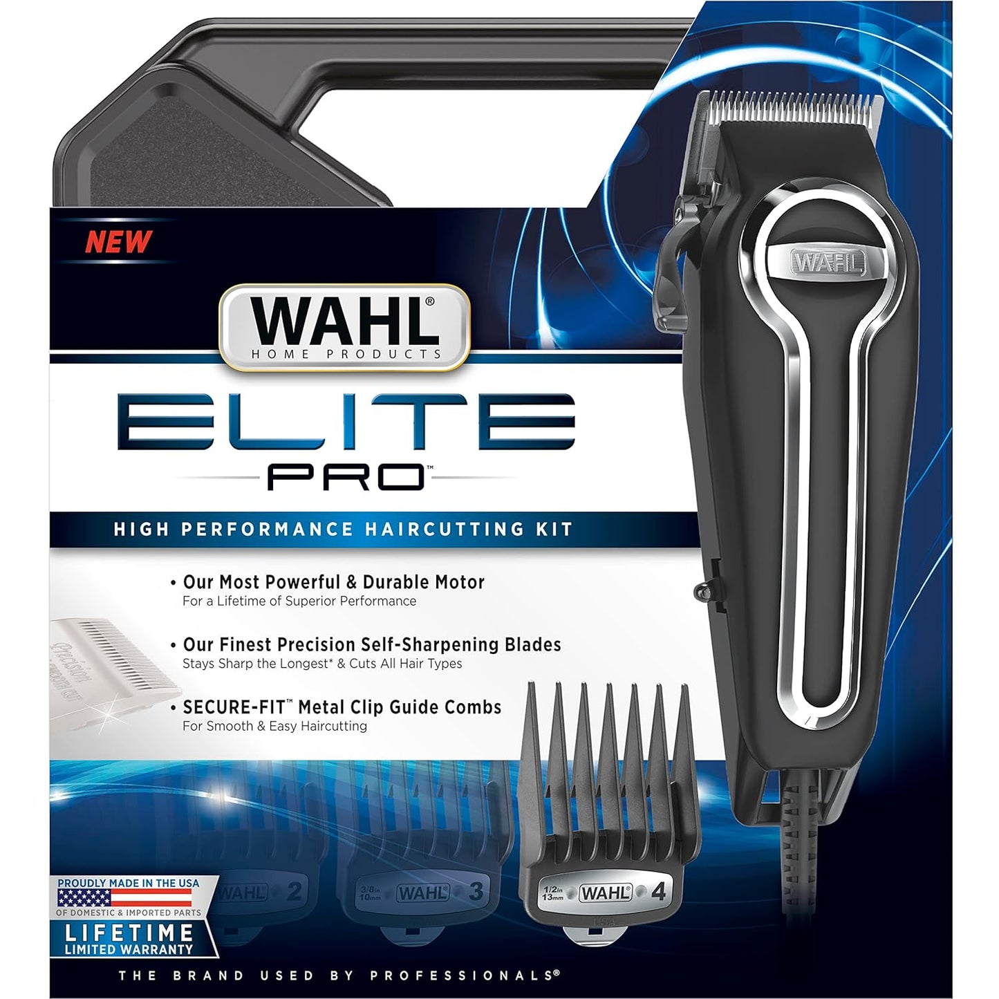 Wahl USA Elite Pro High-Performance Corded Home Haircut & Grooming Kit for Men – Electric Hair Clipper – Model 79602M