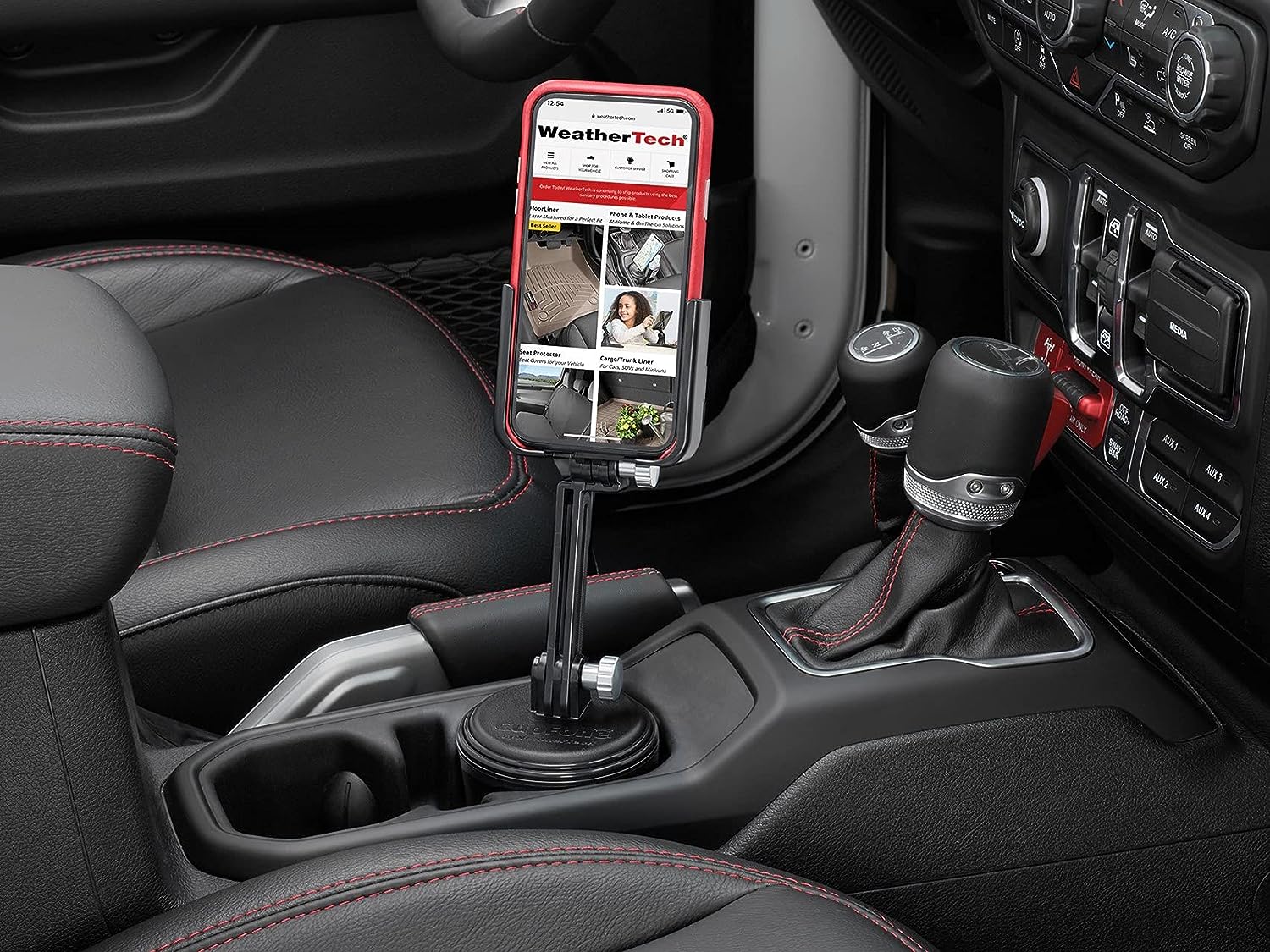 WeatherTech CupFone XL with Extension \u2013 Adjustable, Universal Cup Holder Phone Mount Accessory for Car \u2013 Compatible with iPhone & Other Smartphones \u2013 Open Access Design for Cell Phone Charging