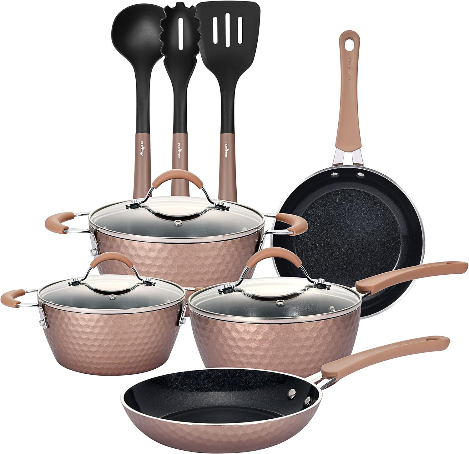 Nutrichef 11 Piece Nonstick Ceramic Cookware Excilon Home Kitchen Ware Pots & Pan Set with Saucepan Frying Pans, Cooking Pots, Lids, Utensil PTFE\/PFOA\/PFOS Free, Blue Diamond Pcs