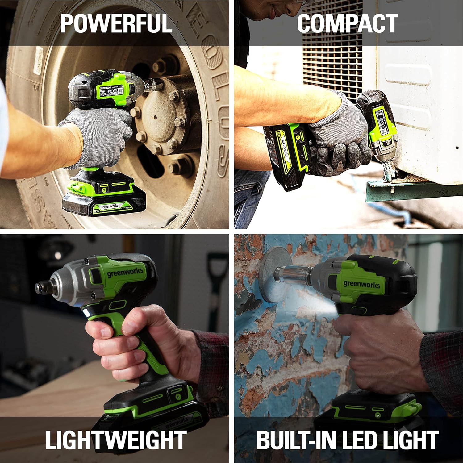 Greenworks 24V Brushless 1\/2" Cordless Impact Wrench (3 Speed \/ 300 ft.-lbs. \/ LED Light), Tool Only