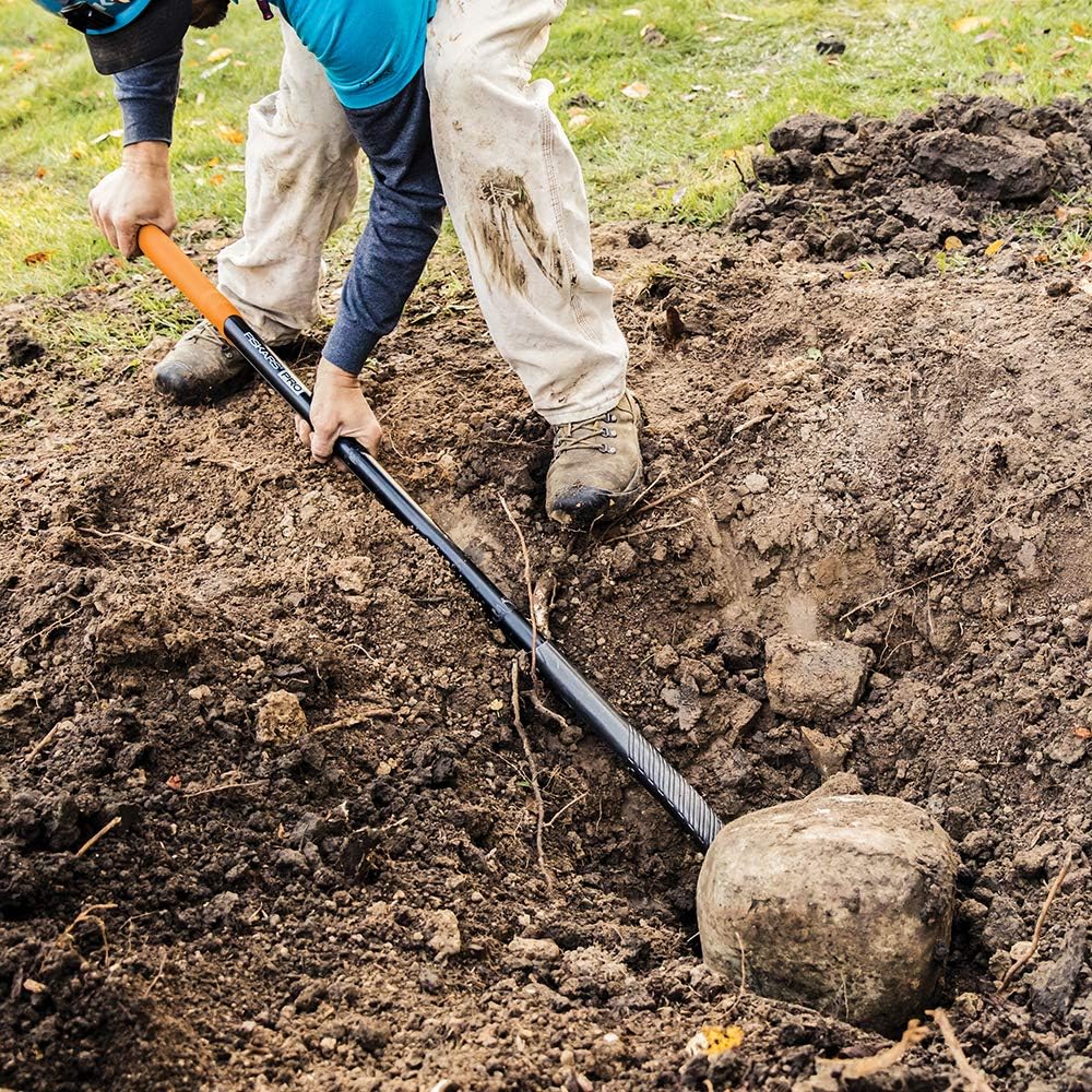 Fiskars Pro Digging Shovel - 60" Heavy Duty Gardening Tool with Straight Handle - Lawn and Yard Tools - Silver