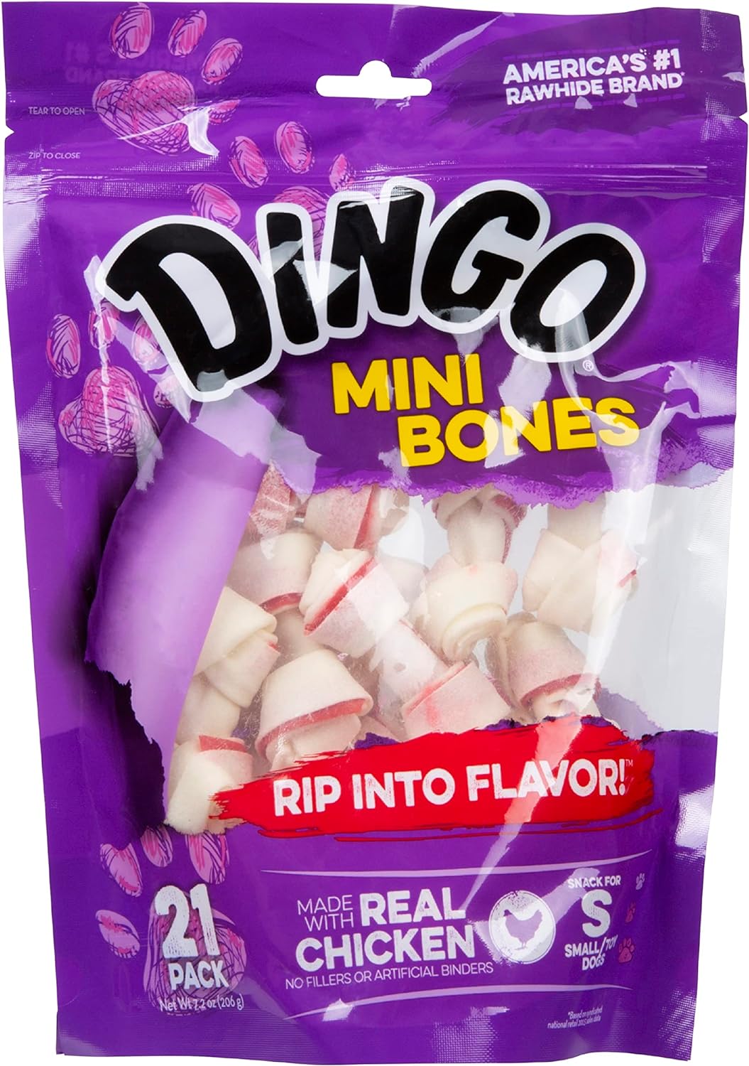 Dingo Mini Bones Rawhide for Dogs, Dog Chews Made with Real Chicken