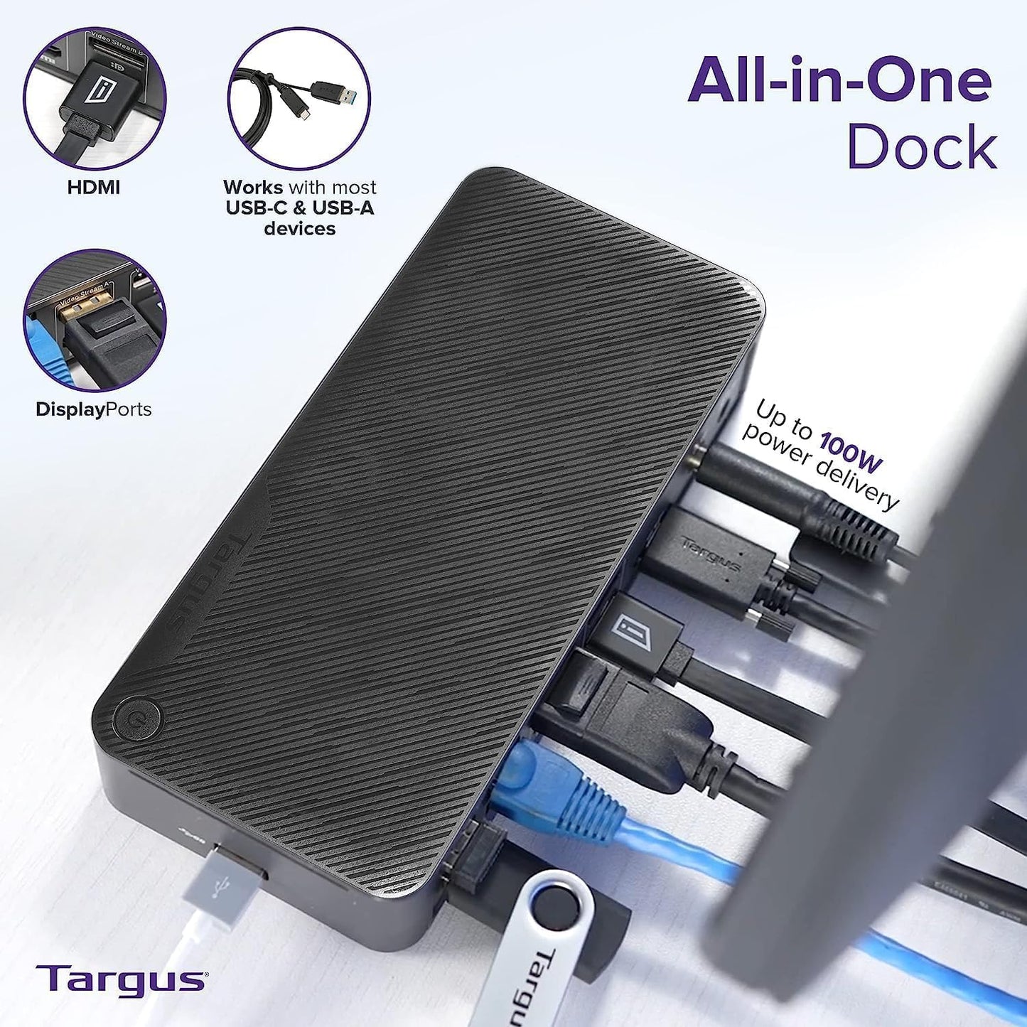 Targus USB-C Universal DV4K Docking Station with 100W Power Delivery with Dockztorm hub