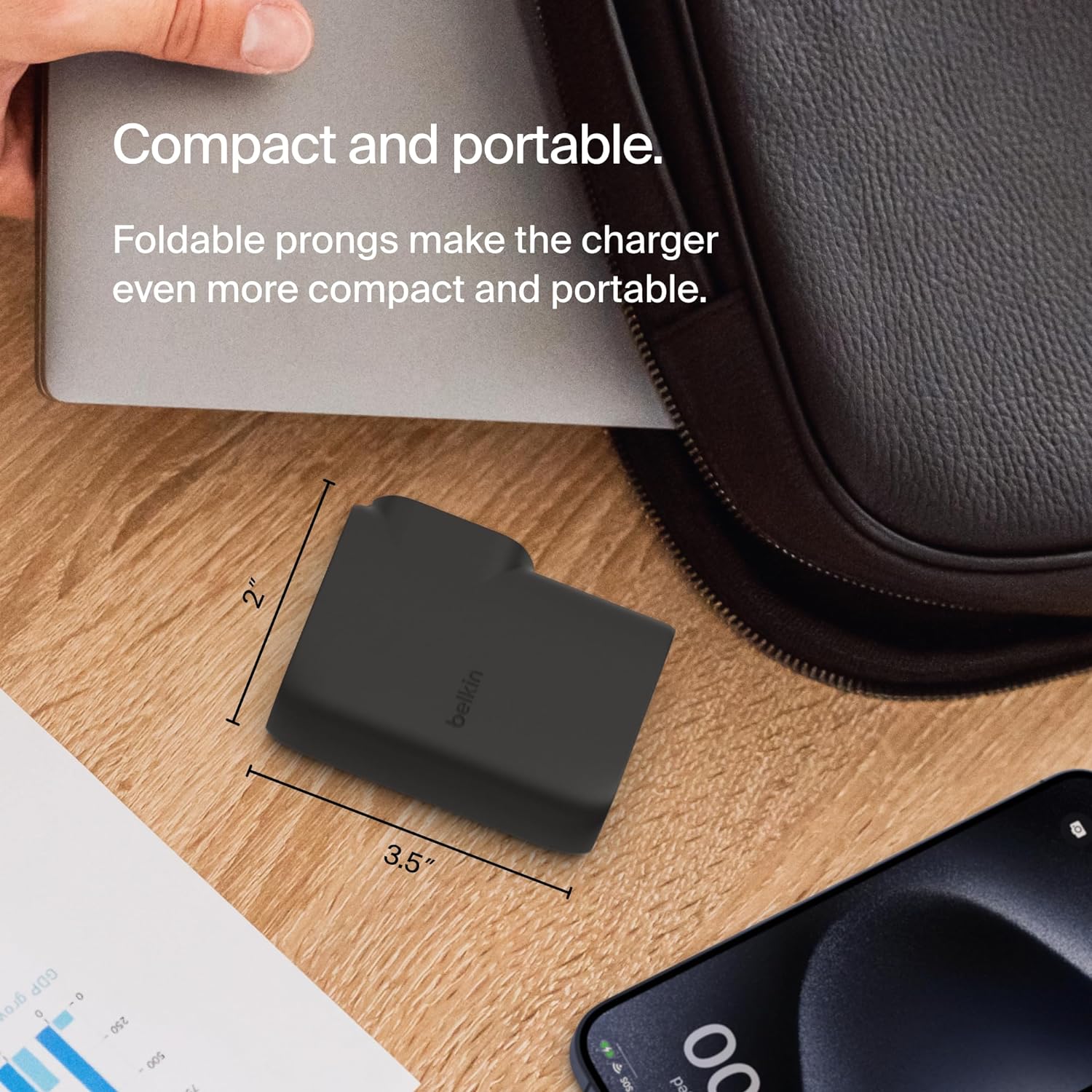 Belkin BoostCharge Hybrid Wall Charger 25W + Power Bank 5K, 2-in-1 Portable Charger, Portable Battery Charger w/USB-C Port & USB-A Port - Travel-Friendly, Dual-Port Charging Device - Black