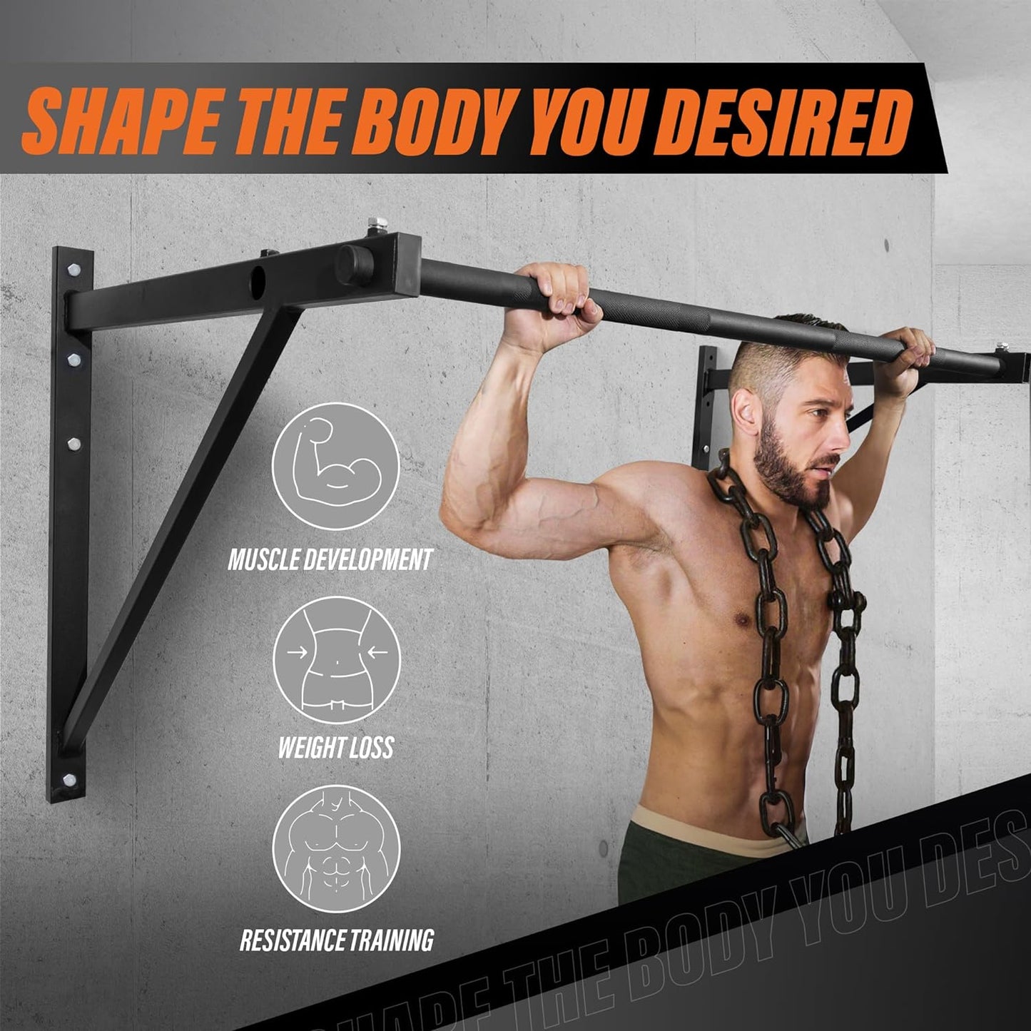 Yes4All Heavy Duty Wall Mounted Pull Up Bar \u2013 Multi-Grip Ceiling Strength\/ Joist Mount\/ Chin-Up Bar for Home Gym Portable