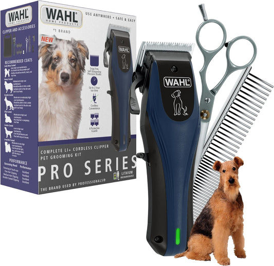 Wahl Power Pro Lithium Ion Rechargeable Cord Cordless Dog Grooming Kit - Heavy Duty Cordless Electric Dog Clippers for Grooming The Thickest Coats - Model 3024675