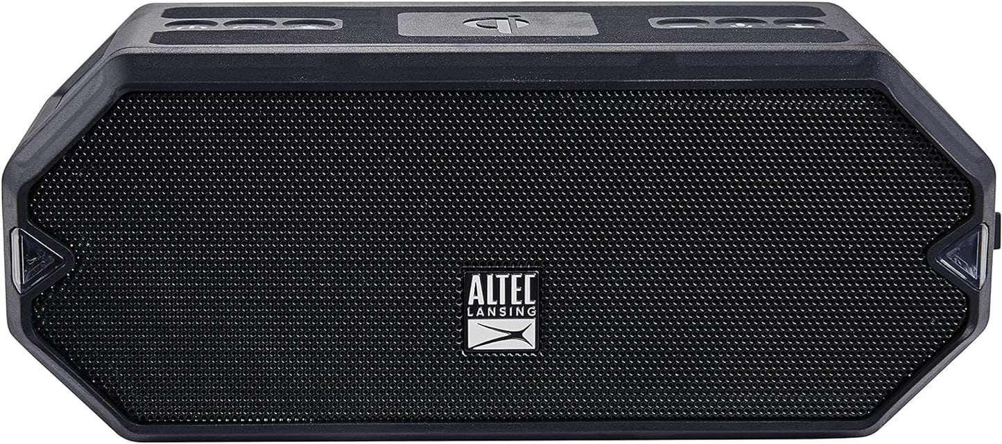 Altec Lansing HydraBlast Wireless Portable Bluetooth Speaker, IP67 Waterproof for Parties, USB C Rechargeable Outdoor Speakers with Built in Phone Charger and LED Lights, 20 Hour Playtime