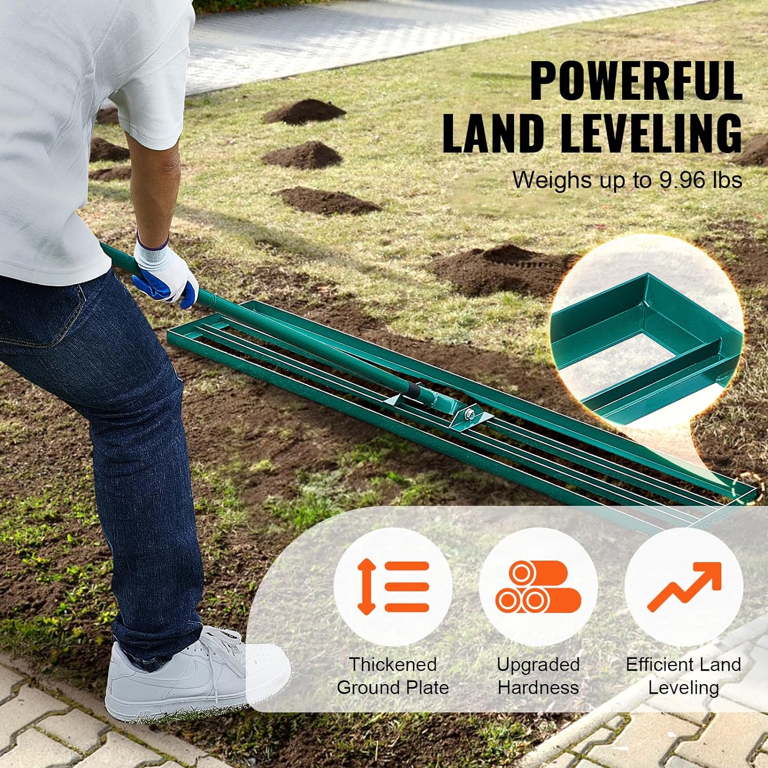 Lawn Leveling Rake, 48"x10" Level Lawn Tool, Heavy-Duty Lawn Leveler with 78" Steel Extended Handle, Yard Leveling Rake Suit for Garden, Golf Lawn, Farm