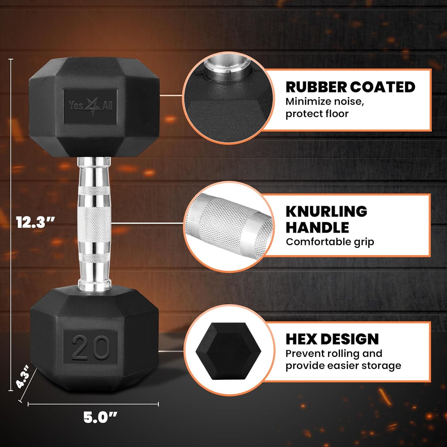 Yes4All Chrome Grip Encased Hex Dumbbells \u2013 Hand Weights With Anti-Slip 10-30 LBS Pair