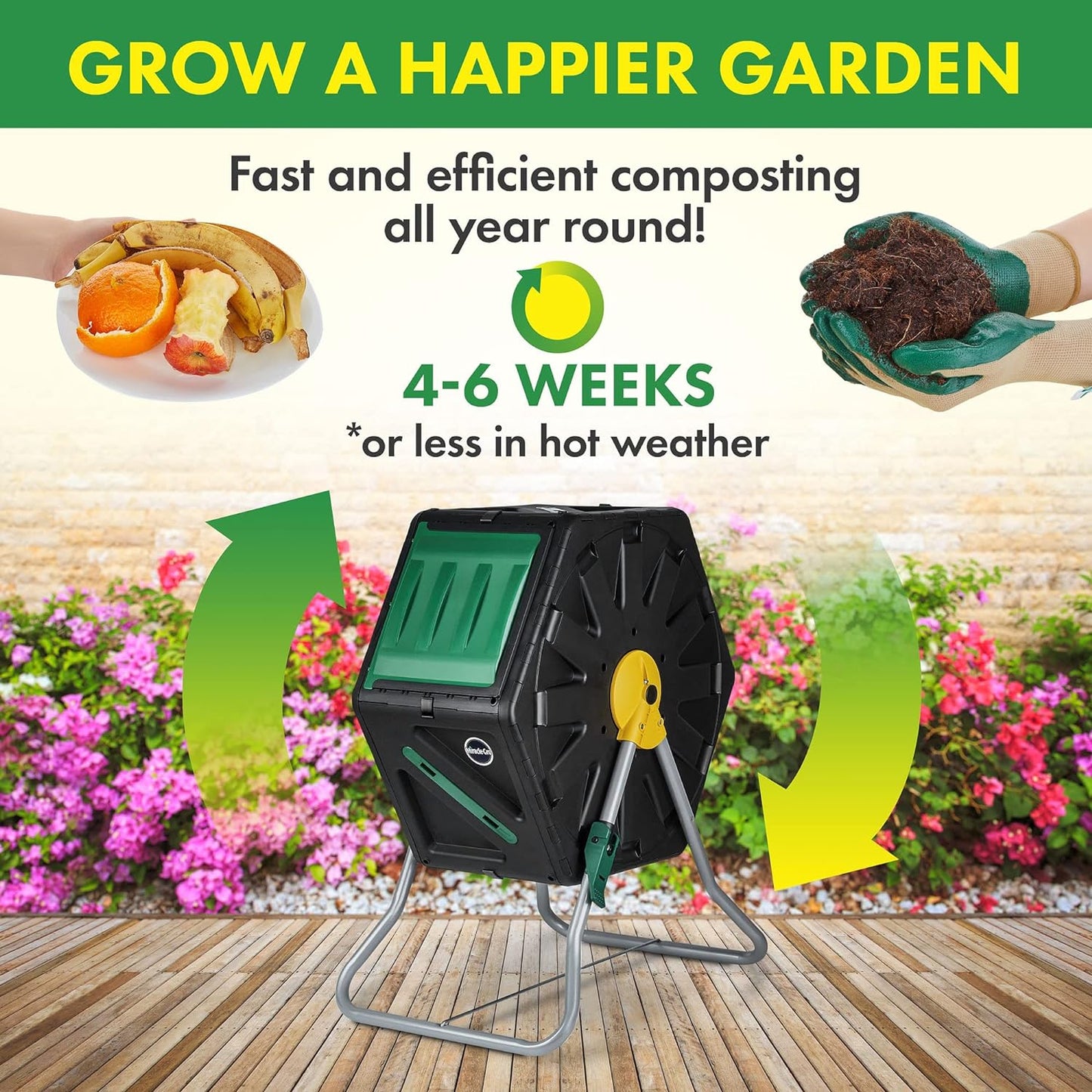 Miracle-Gro Small Composter - Compact Single Chamber Outdoor Garden Compost Bin Heavy Duty \u2013 UV Protected Turning Barrel Tumbling Composter (18.5 gallons)