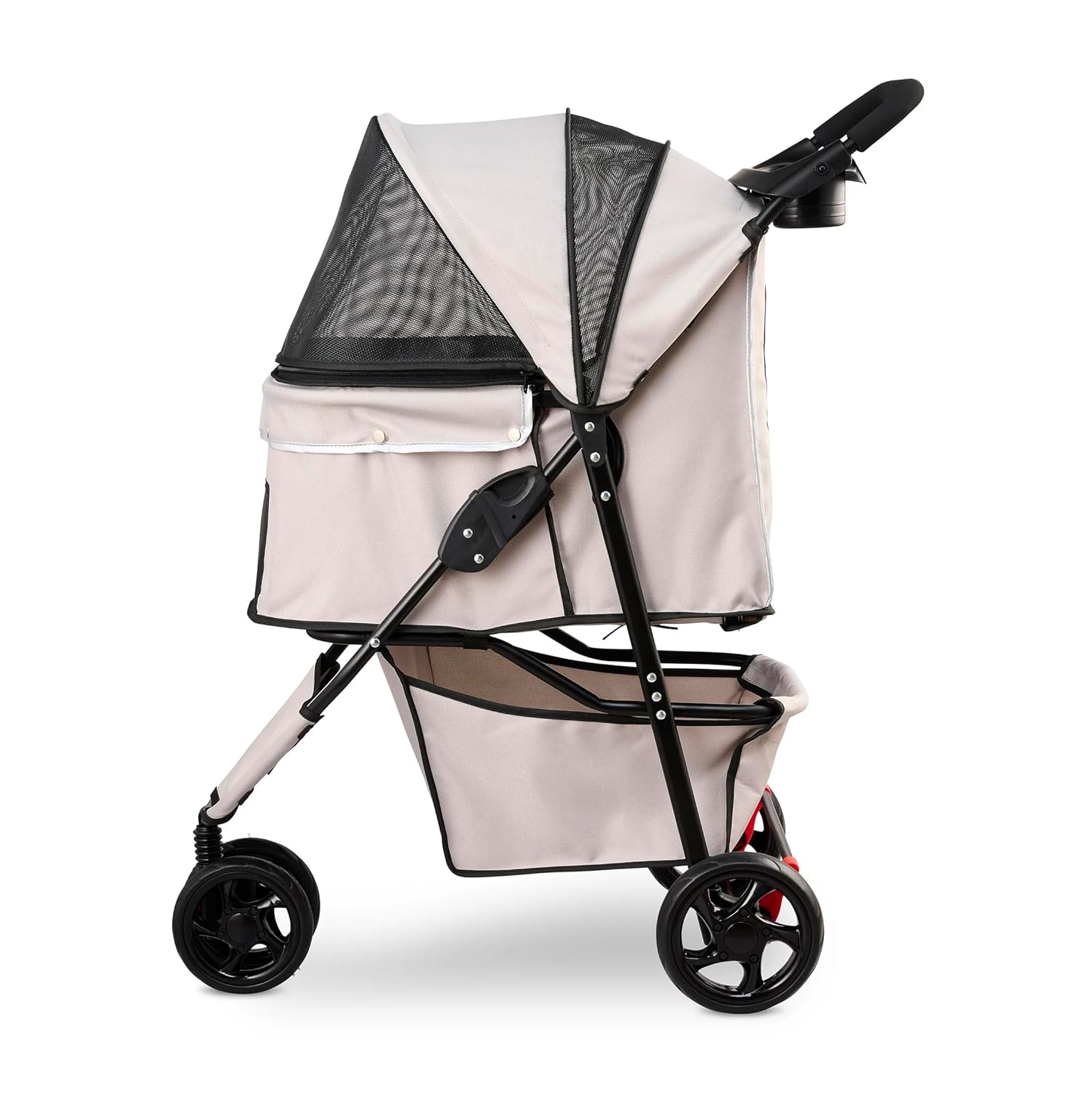 Carlson Pet Products Stroller, Includes 360 Degree Front Wheel Swivel, Rear Wheel Breaks, Reflective Trim, Mesh Panels, Umbrella and Mesh Canopy, Khaki