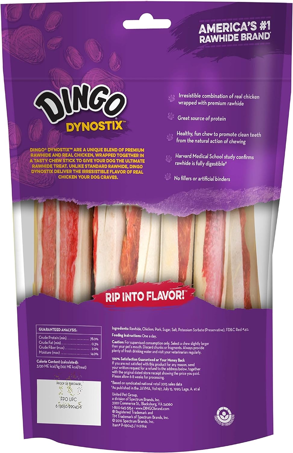 Dingo DynoStix 10 Count, Rawhide Sticks For Small Dogs, Made With Real Chicken, Pack of 6