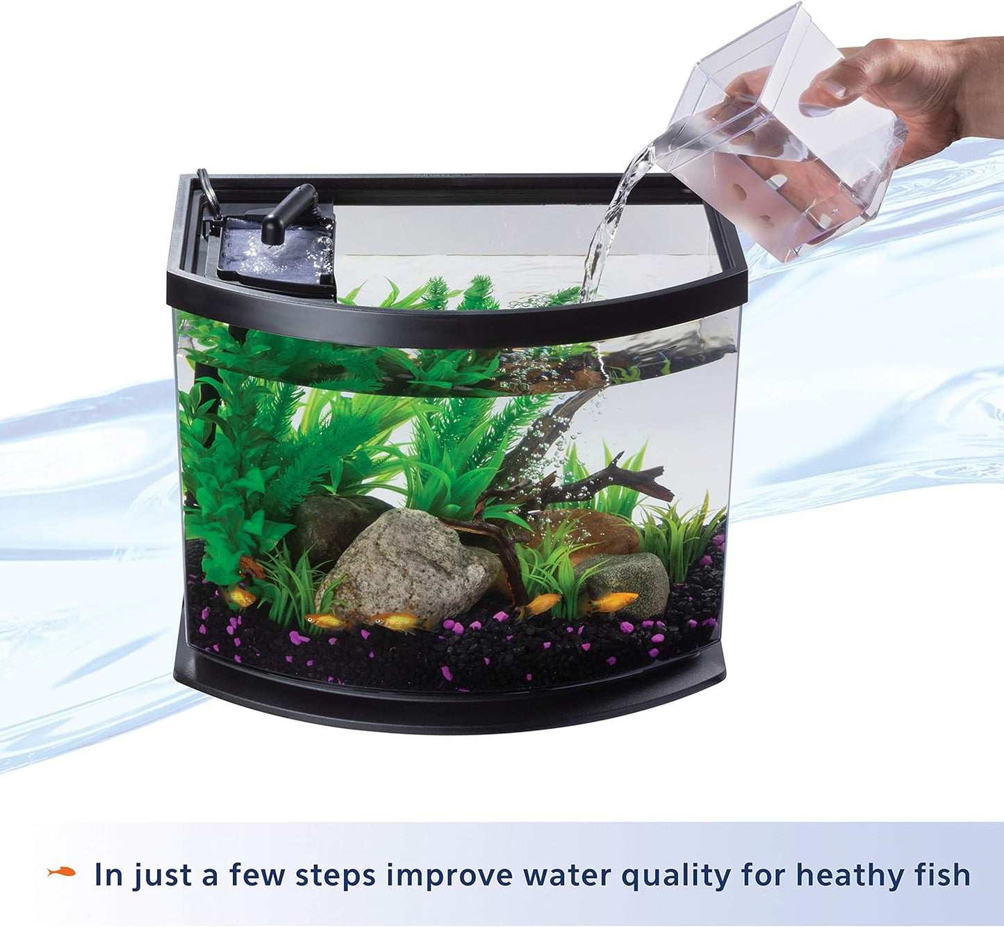 Aqueon LED MiniBow Small Aquarium Fish Tank Kit with SmartClean Technology, Black, 5 Gallon