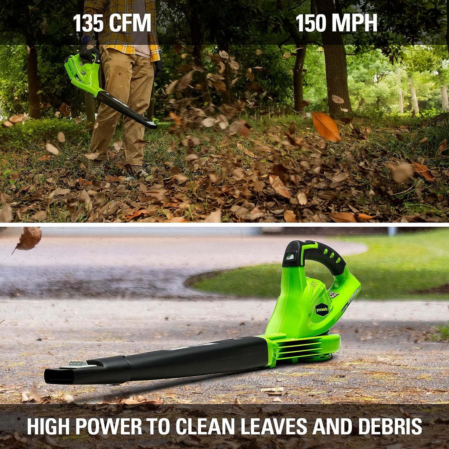 Greenworks 40V (150 MPH \/ 130 CFM) Cordless Leaf Blower, 2.0Ah Battery and Charger Included