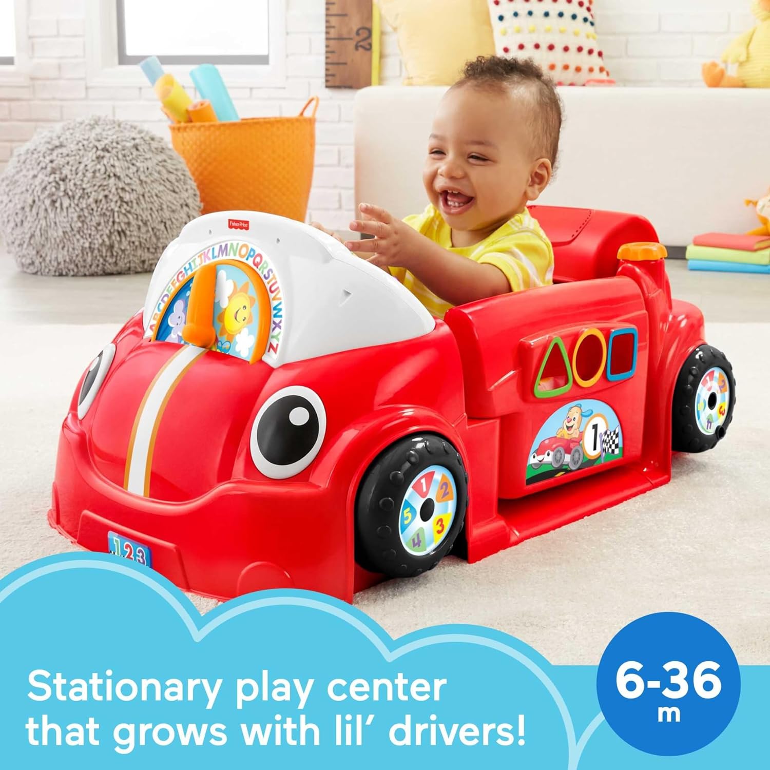 Fisher-Price Laugh & Learn Baby Activity Center Crawl Around Car with Music Lights and Smart Stages for Infants and Toddlers, Red