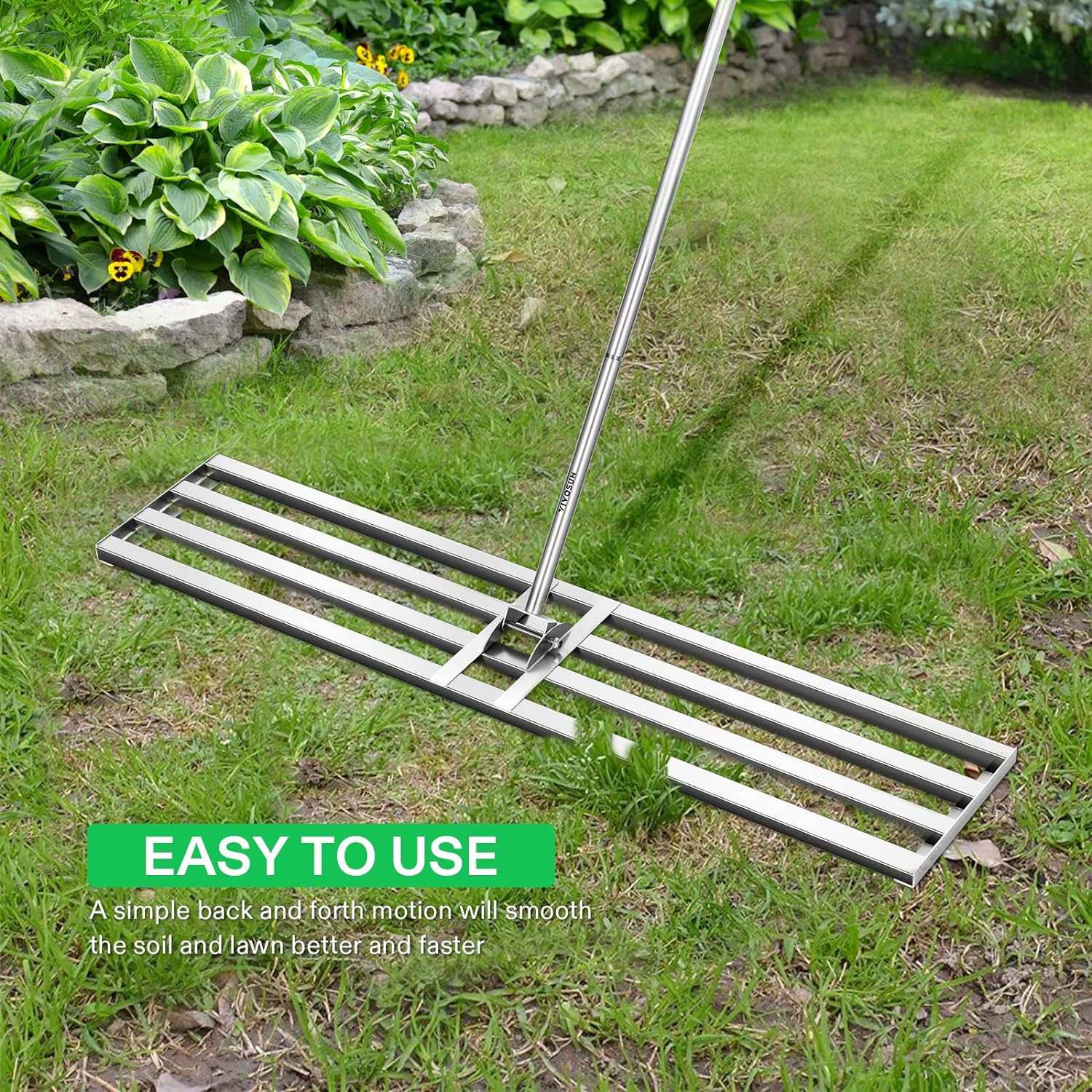 VIVOSUN 48" Lawn Leveling Rake, 48" x 10" x 78" Heavy-Duty Stainless Steel Lawn Leveler with 7FT Adjuatble Long Handle for High Effect, Metal Levelawn for Smooth Soil, Rustproof Rakes for Garden Yard