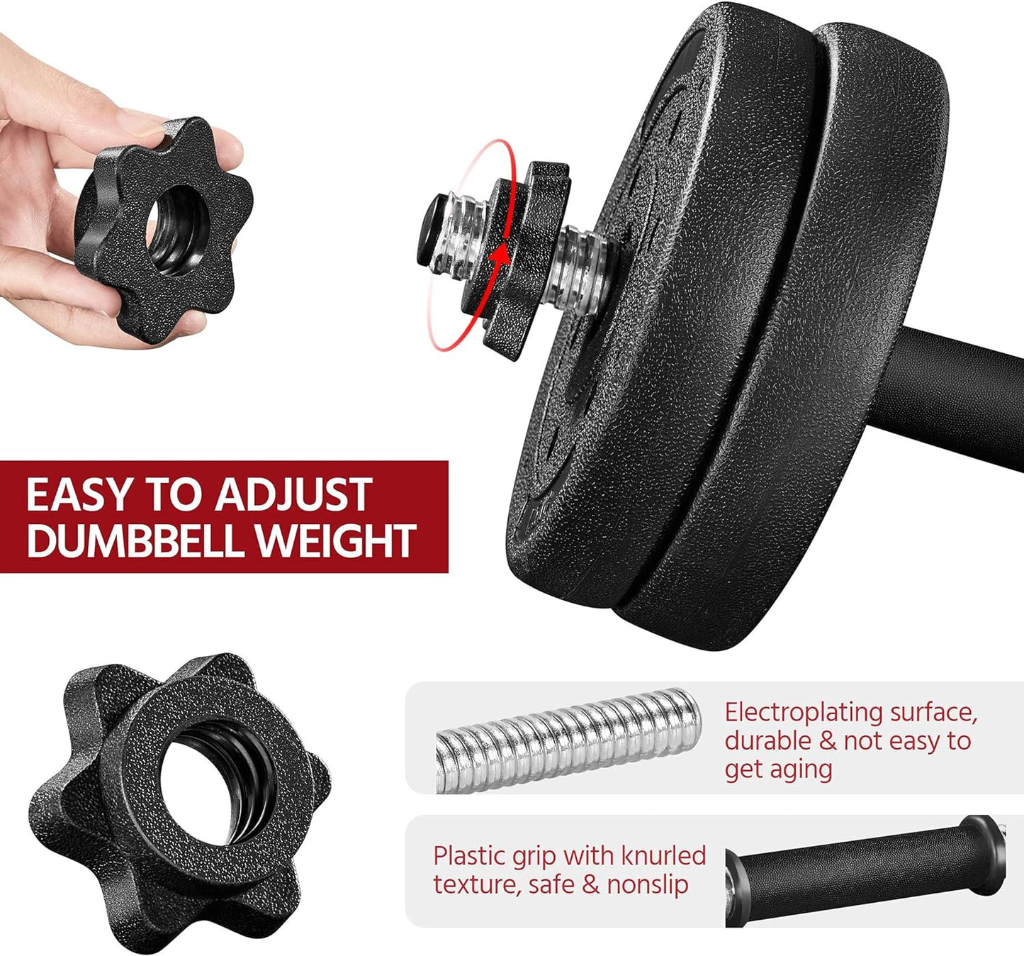 Yaheetech Adjustable Dumbbells Weight Set Dumbbell Weights Exercise & Fitness Equipment w\/ 4 Spinlock Collars & 2 Connector Options for Women & Men Gym Home Strength Bodybuilding Training 44LB\/66LB