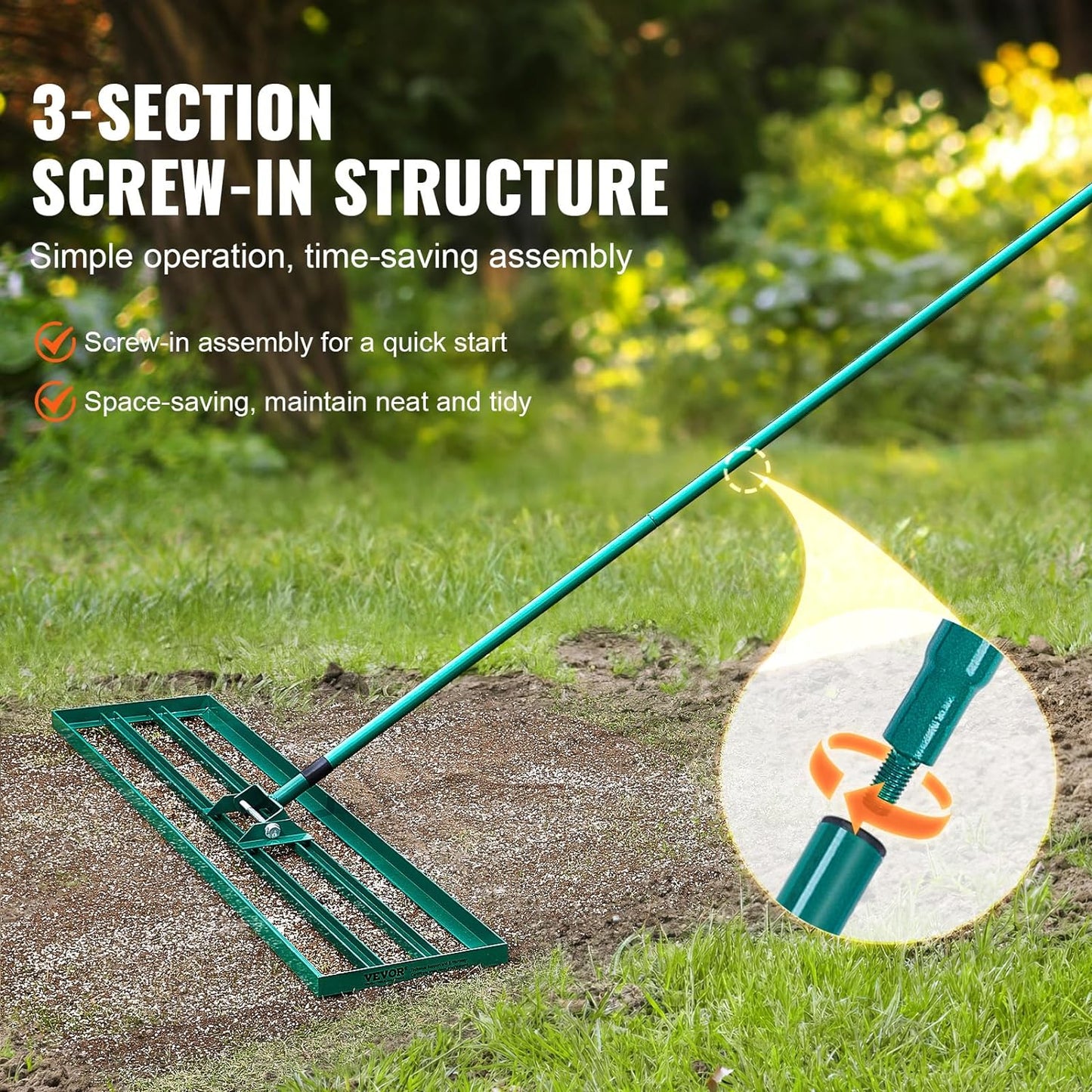Lawn Leveling Rake, 48"x10" Level Lawn Tool, Heavy-Duty Lawn Leveler with 78" Steel Extended Handle, Yard Leveling Rake Suit for Garden, Golf Lawn, Farm