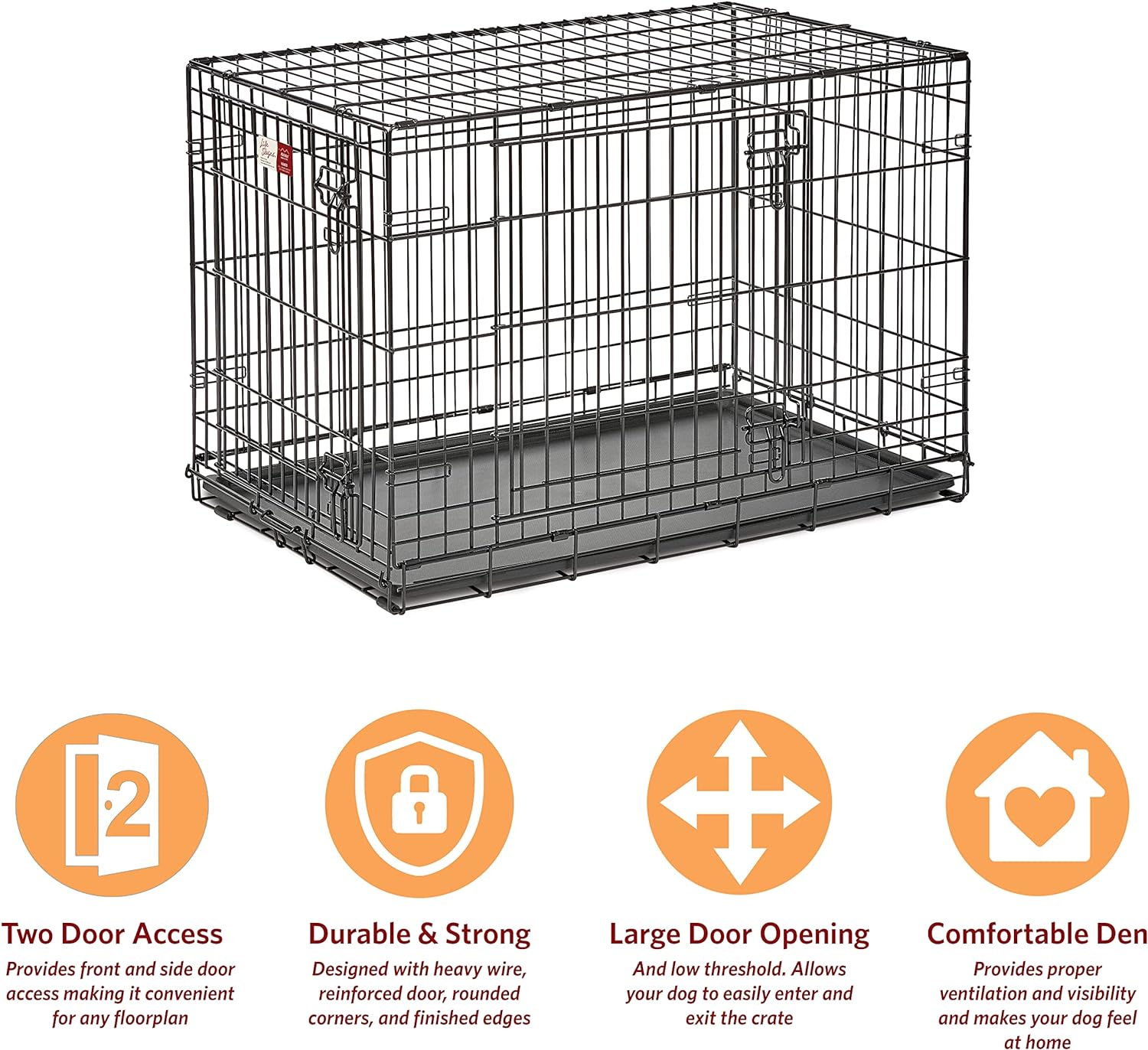 MidWest Homes for Pets Dog Crate Life Stages 36' Double Door Folding Metal Dog Crate | Divider Panel, Floor Protecting Feet, Leak-Proof Dog Pan | 35.63 in x 24.45 in x 21.93 in ,Intermediate Dog Breed