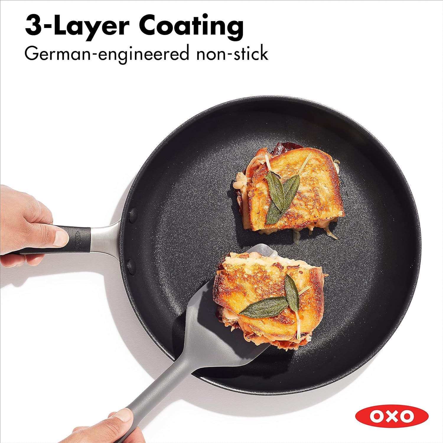 OXO Good Grips 11" Frying Pan Skillet with Lid, 3-Layered German Engineered Nonstick Coating, Stainless Steel Handle with Nonslip Silicone, Black