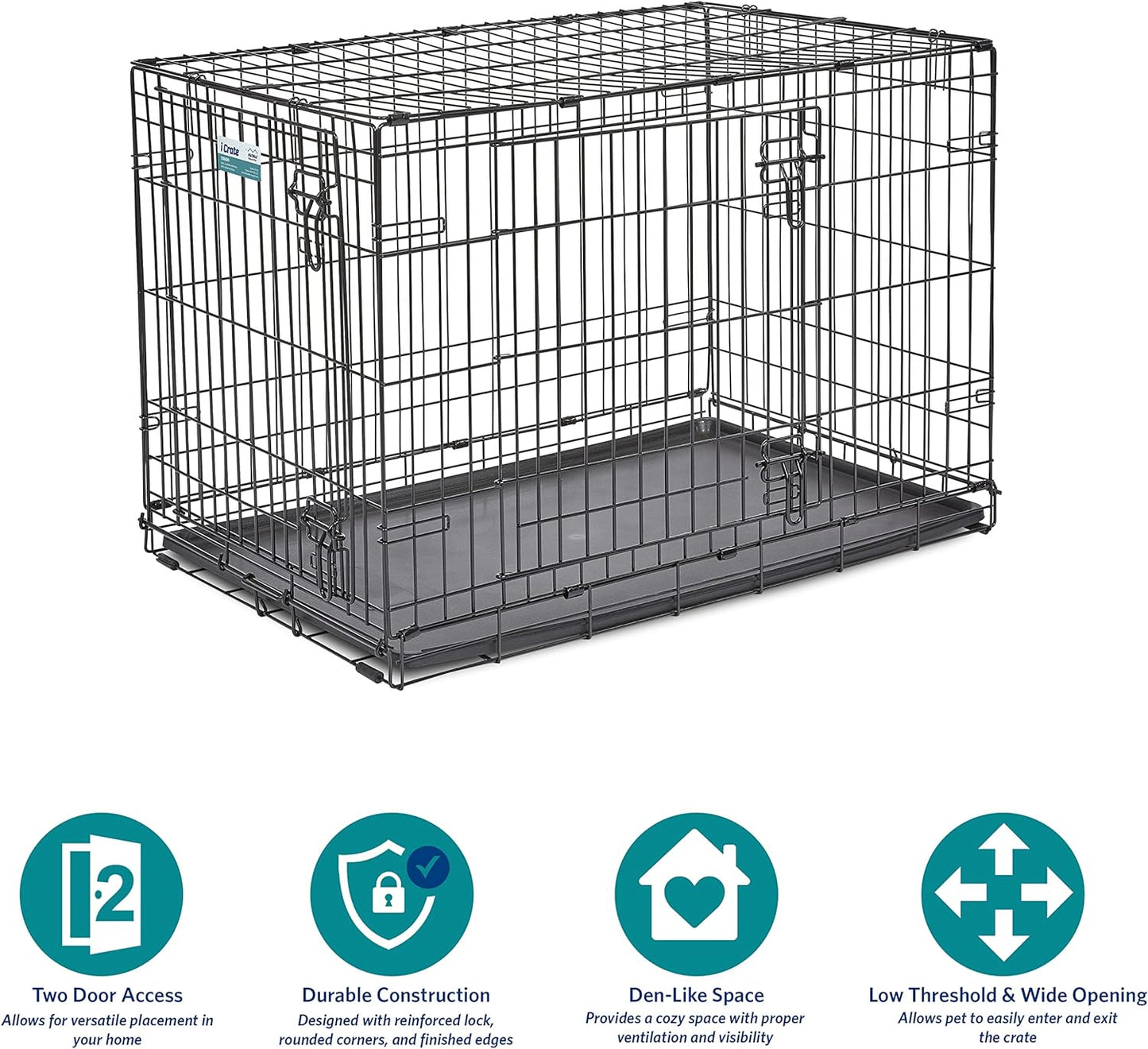 MidWest Homes for Pets Newly Enhanced Double Door iCrate Dog Crate, Includes Leak-Proof Pan, Floor Protecting Feet, Divider Panel & New Patented Features