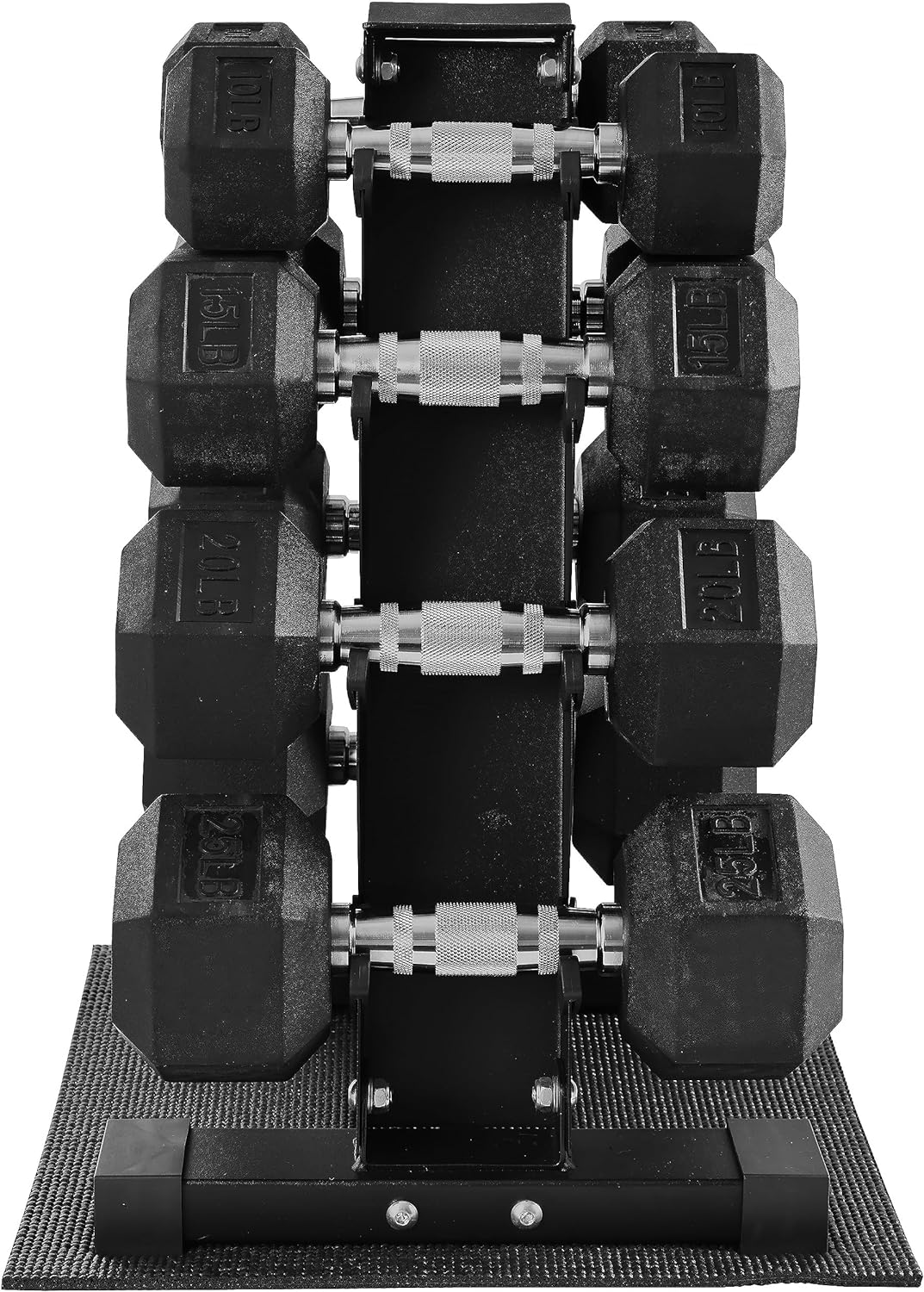 Signature Fitness 100LB Rubber Coated Hex Dumbbell Weight Set and Storage Rack, 5-20 lbs Pairs
