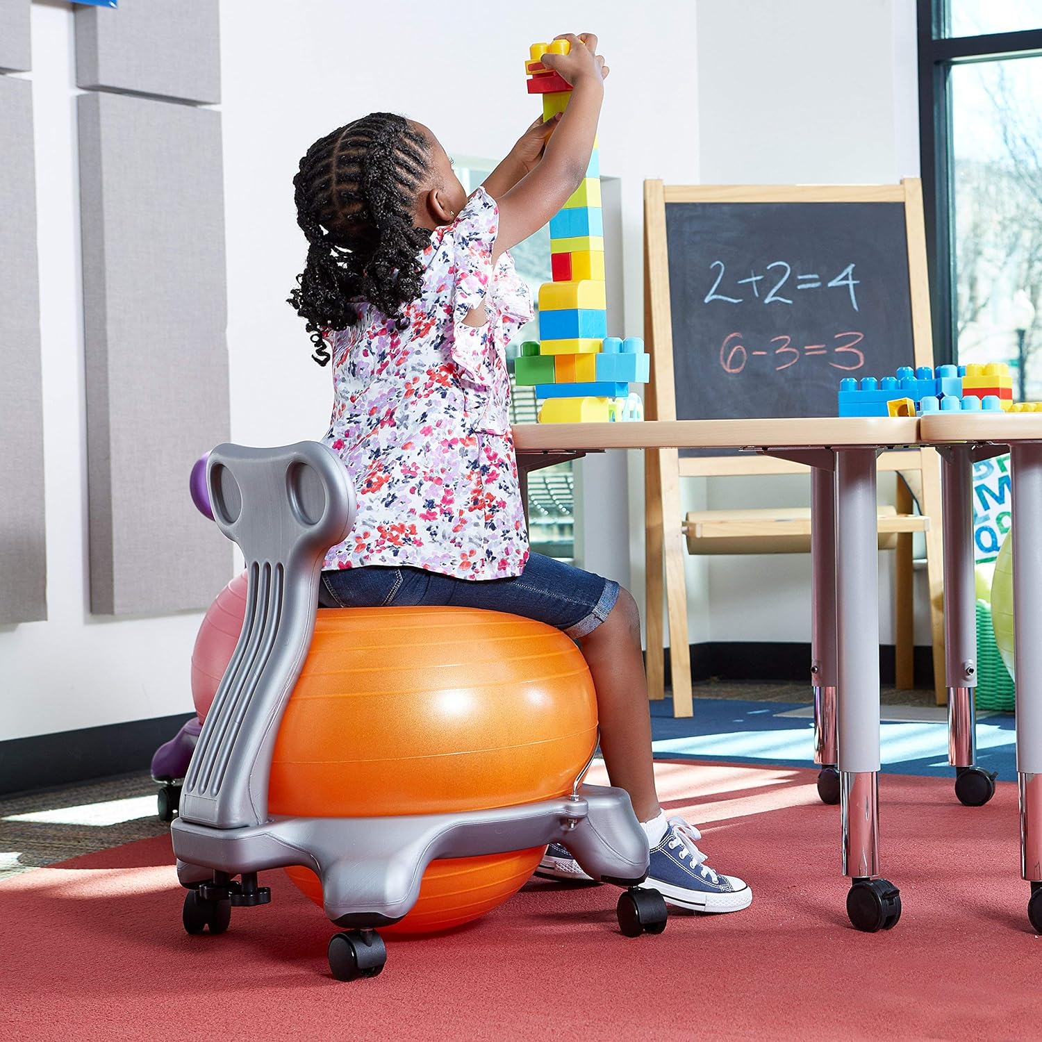 Gaiam Kids Balance Ball Chair - Classic Children's Stability Ball Chair, Alternative School Classroom Flexible Desk Seating for Active Students with Satisfaction Guarantee, Blue/Green