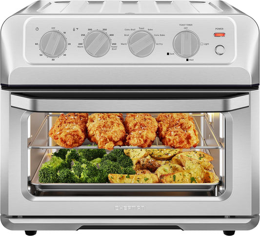 Chefman Air Fryer Toaster Oven Combo, 7-In-1 Convection Oven Countertop 20 Qt Oven Air fryer, Cook a 10 Inch Pizza, Air Fry 2 lb. of Chicken Wings, Toast, Broil, Auto Shutoff, Stainless