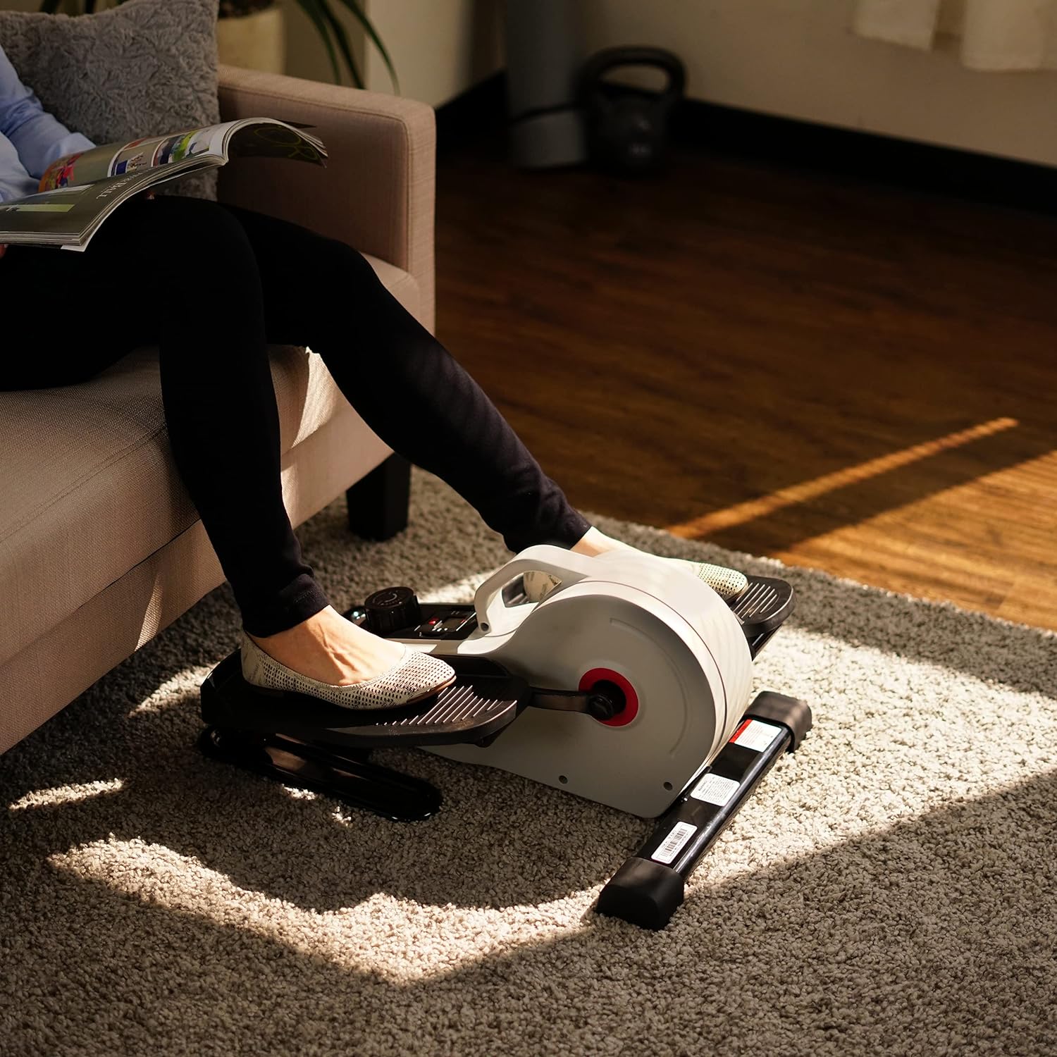 Sunny Health & Fitness Fully Assembled Magnetic Under Desk Elliptical Peddler, Portable Foot & Leg Pedal Exerciser (White\/Pink)